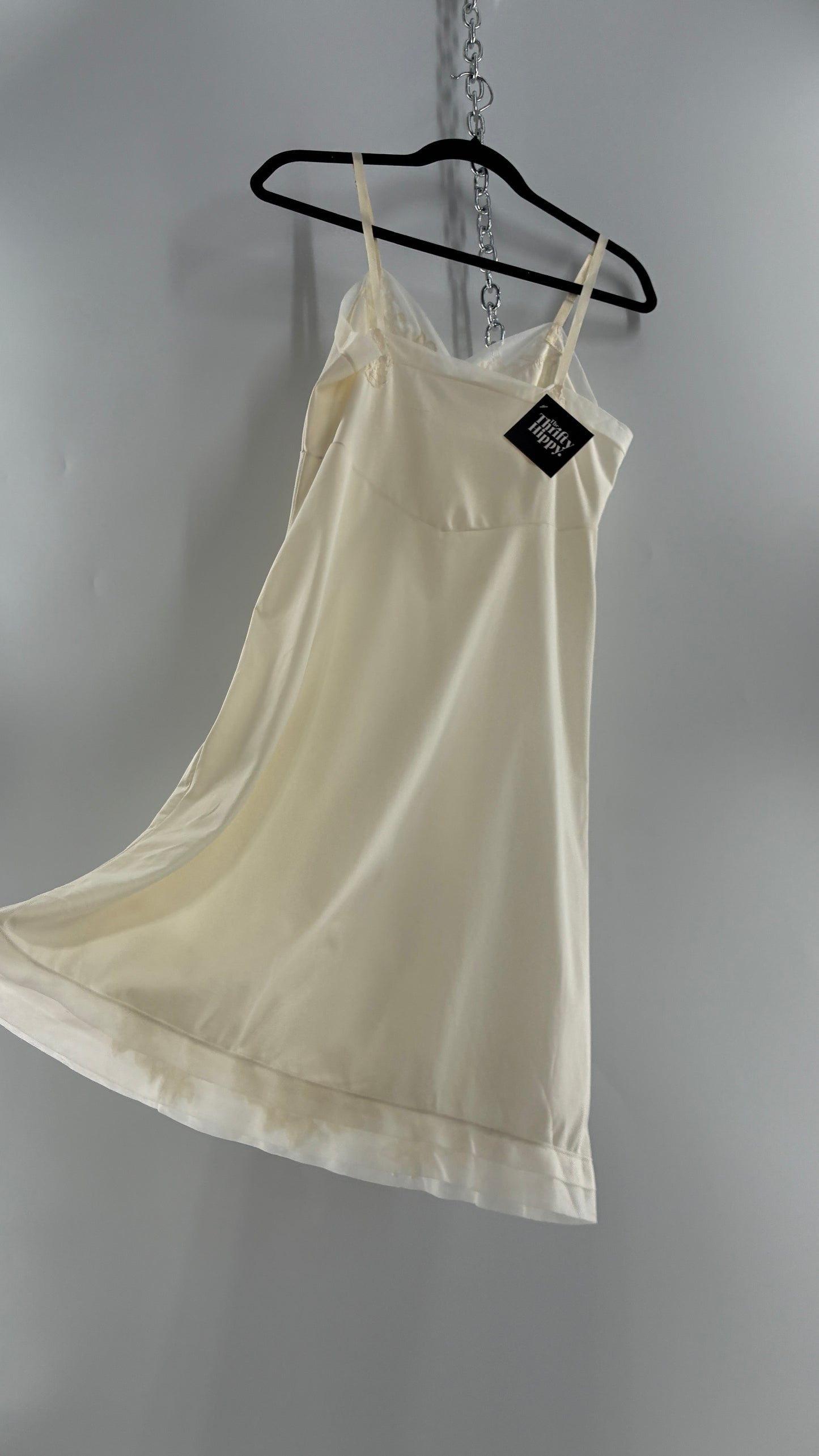 Vintage Van Raalte Suavette Nylon Slip Dress with Pleated, Embroidered Bust (S/34)
