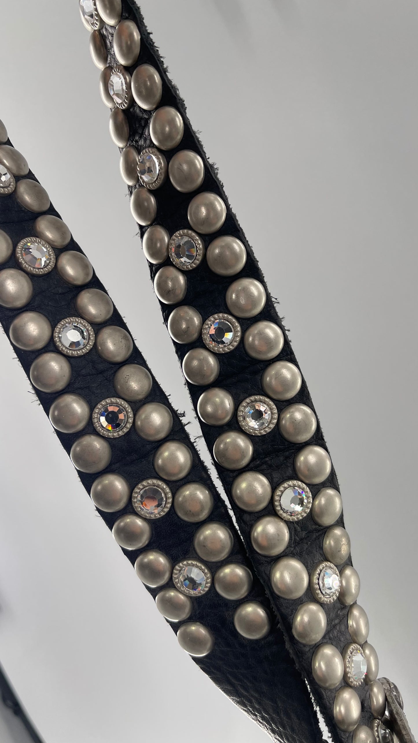 Vintage NEW Swarovski Crystal Iconic Cowboy Belt with Studded Leather Detailing (Small)