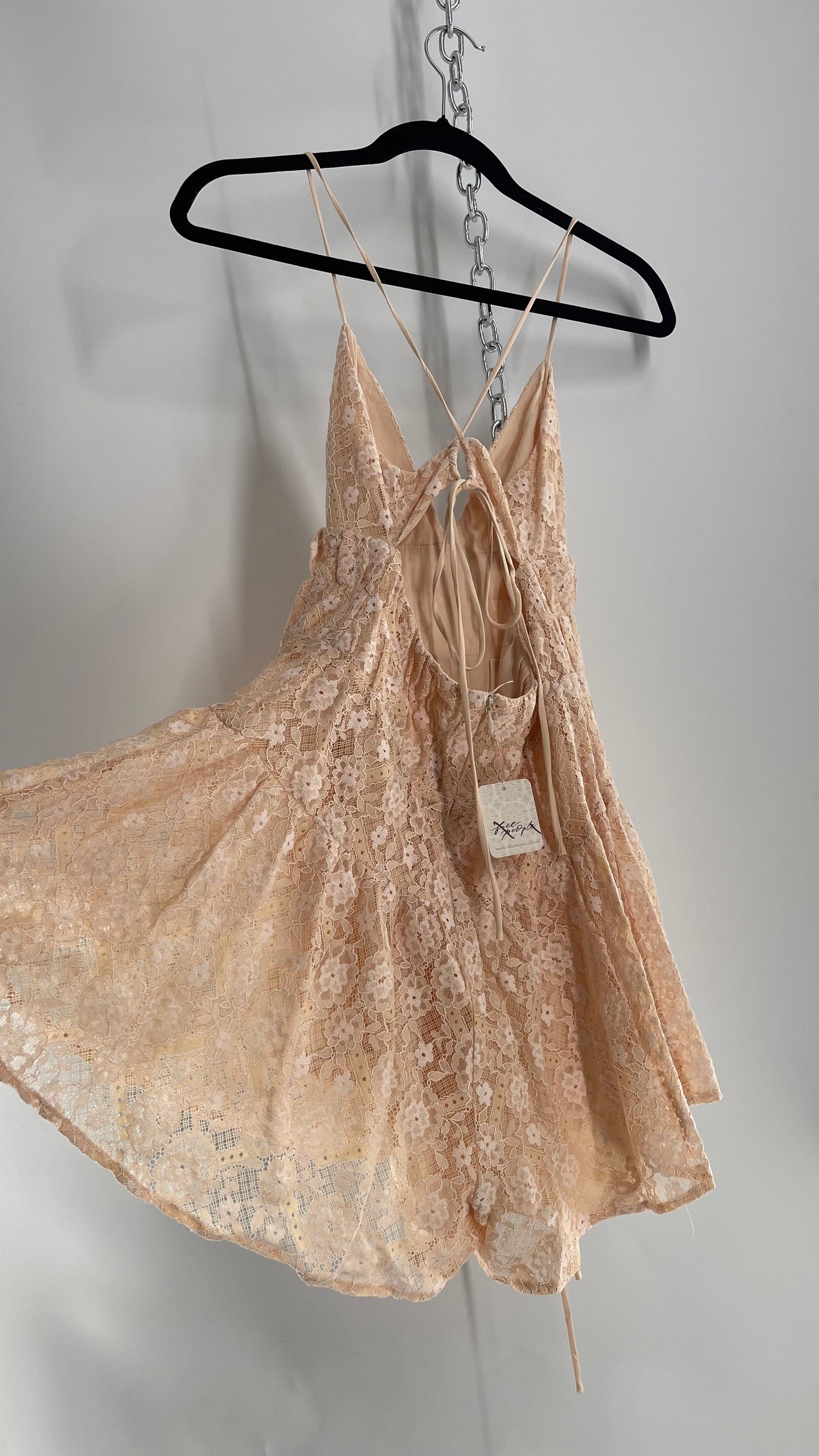 Free People Lexi Strappy Lace Baby Pink Romper with Tags (XS)
