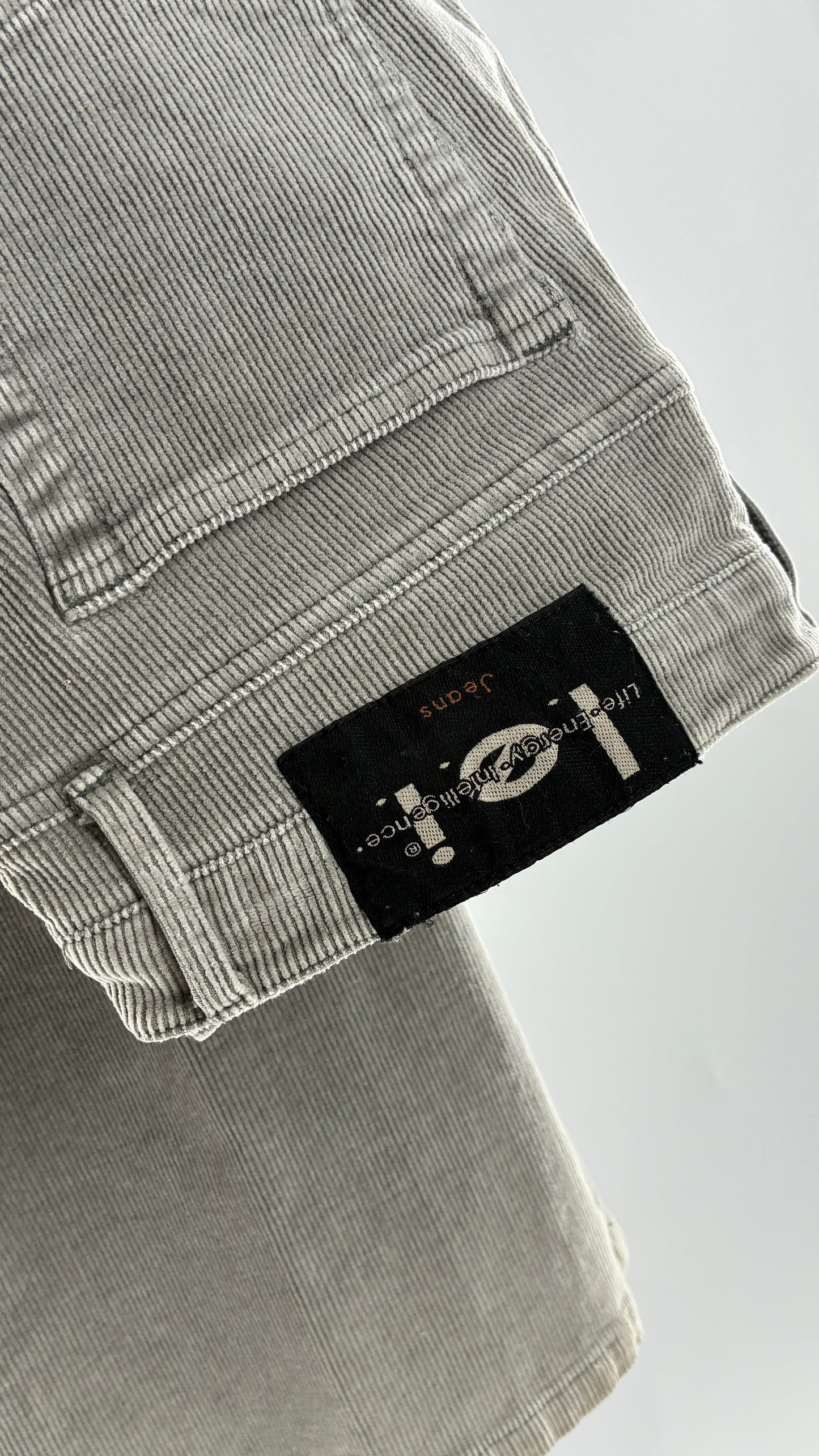 Vintage LEI Grey Corduroy Flare Pants with Fading Detail (13)
