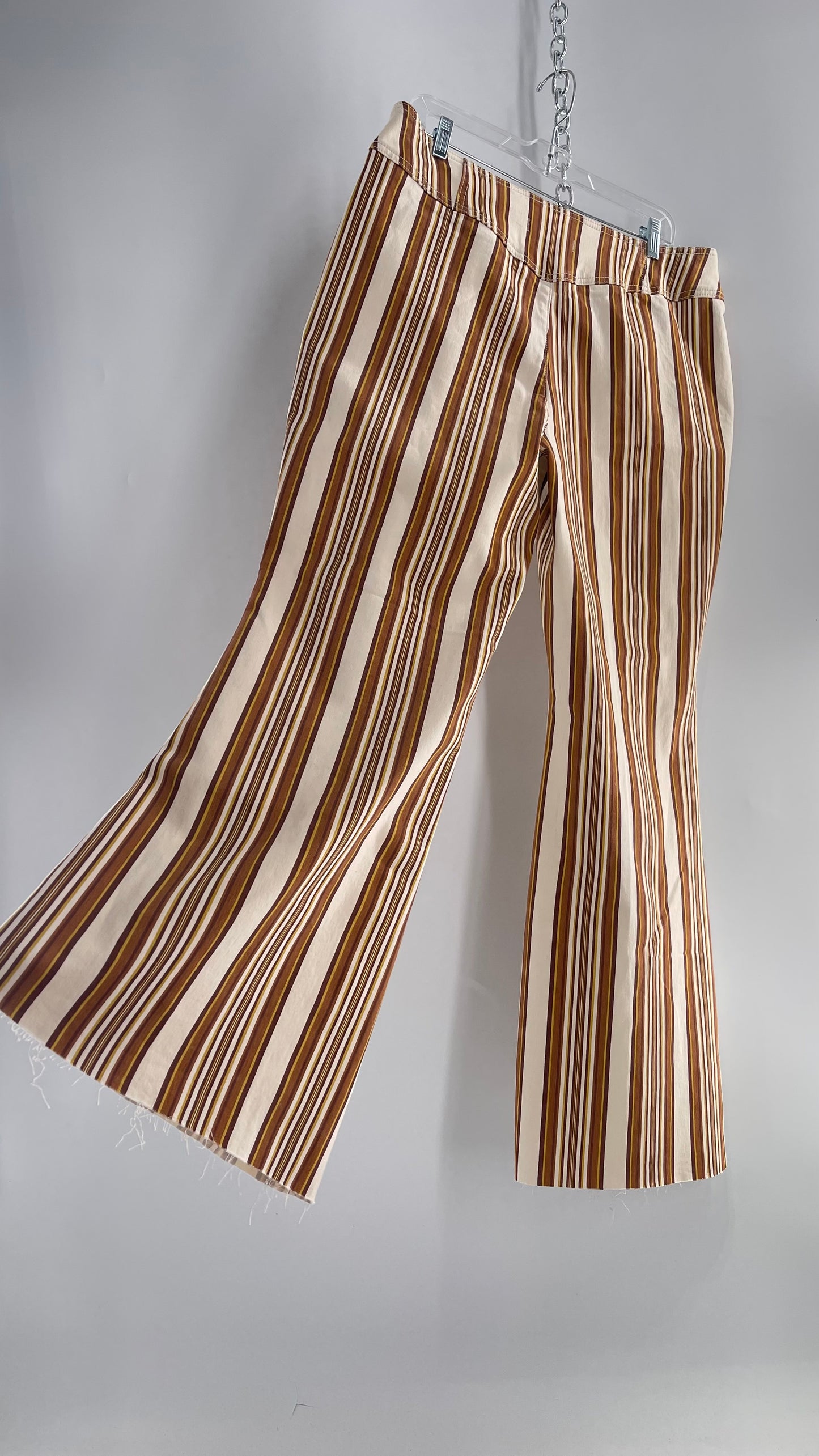 Free People 70s Striped Mustard and Rust Tones Flare Leg Bell Bottoms (33)