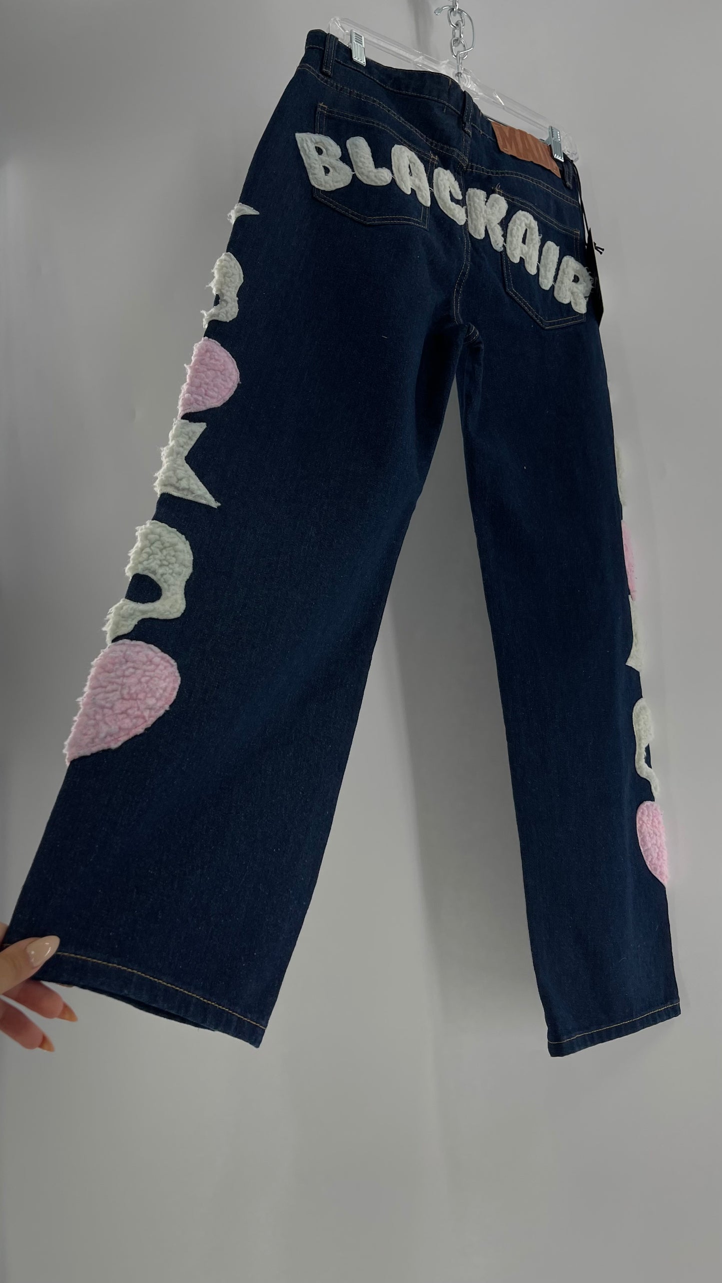 MadeExtreme Dark Wash Denim with Skull/Heart Patches and Bum Embroidery (Medium 8)