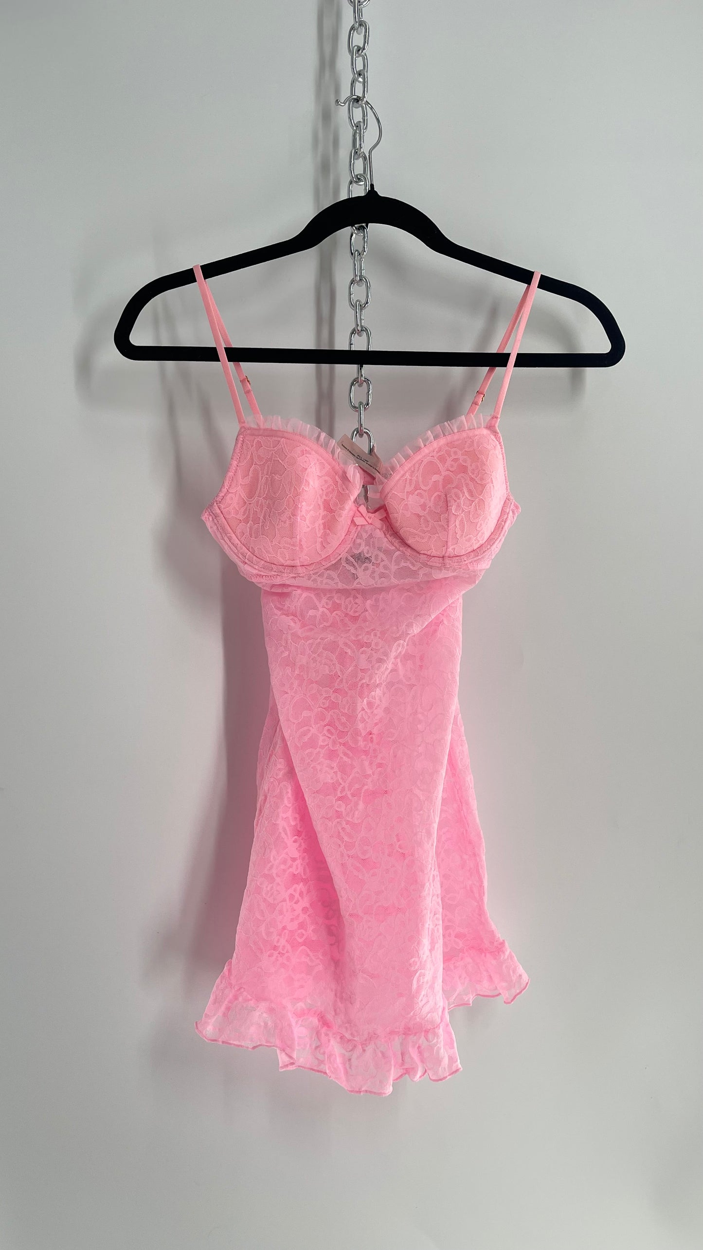 Vintage Victoria’s Secret Pink Lace Bustier with Ruffled Bum (Small)