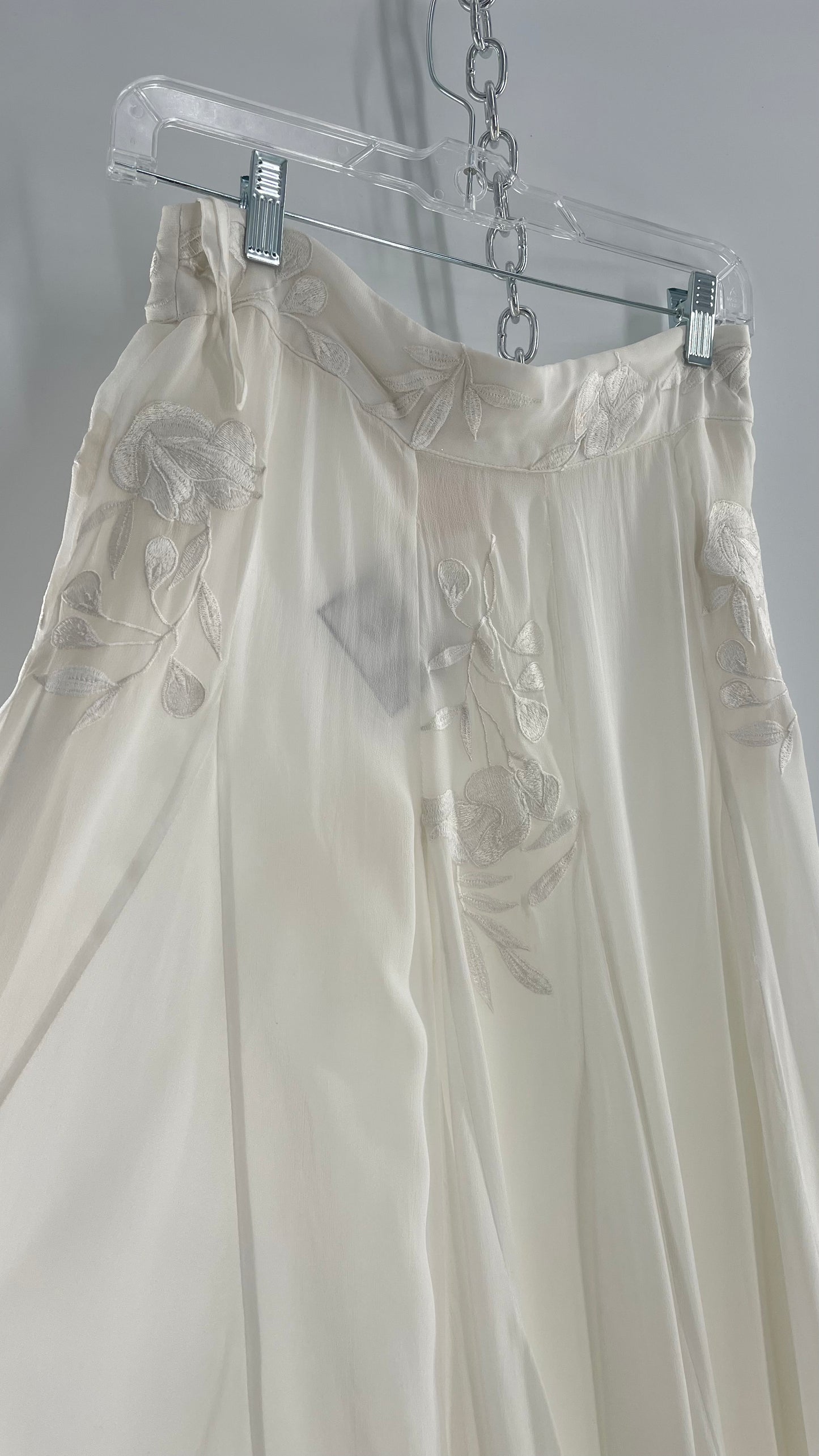 ROCOCO SAND White Hankerchief Hem Skirt with Embroidered Waistline (Medium)