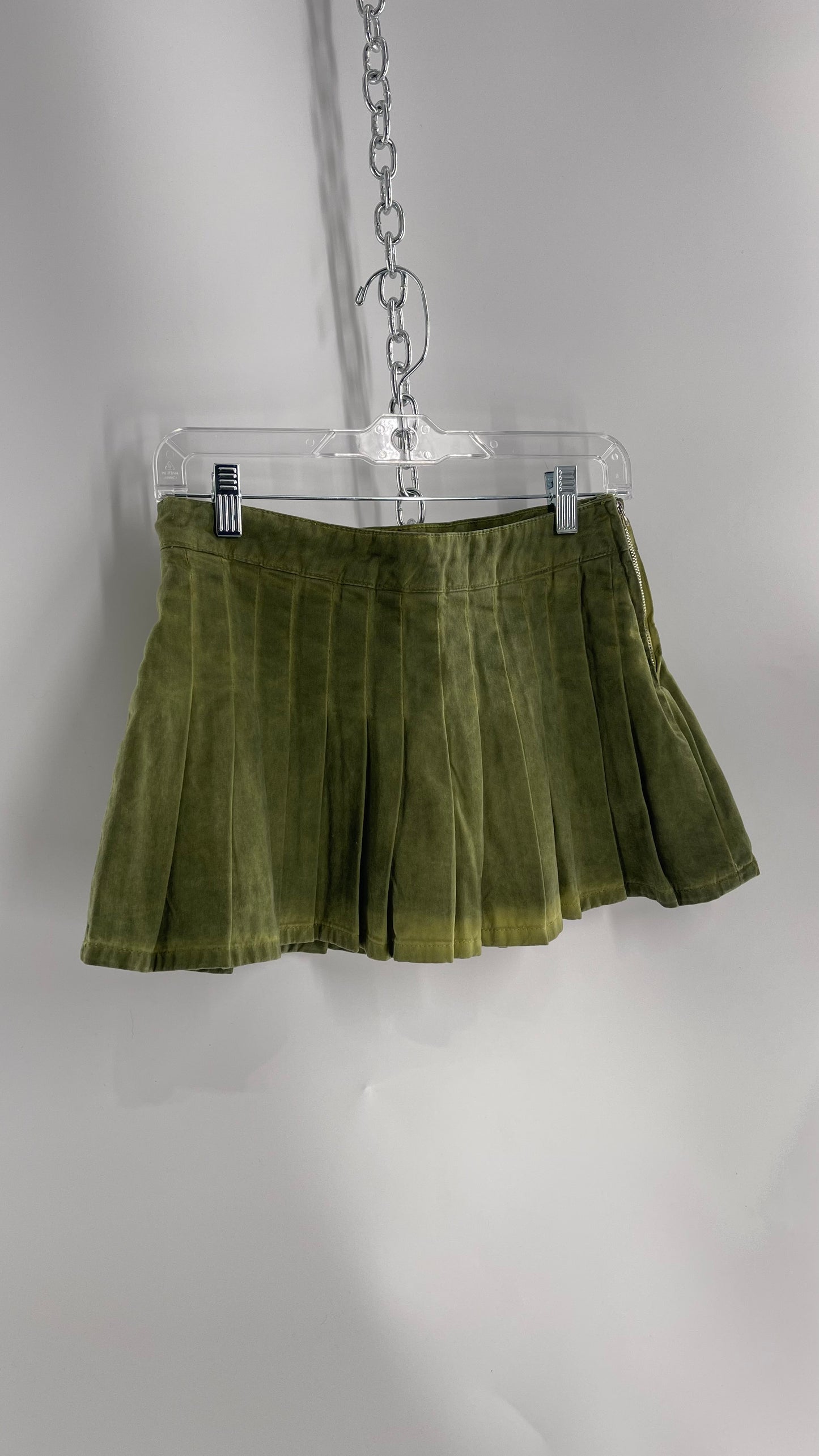 BDG Acid Washed Green Pleated Mini Skirt (XS)
