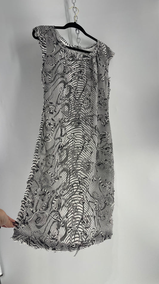 Vintage J. Peterman Black and White Midi Dress with Embroidered Details (10)