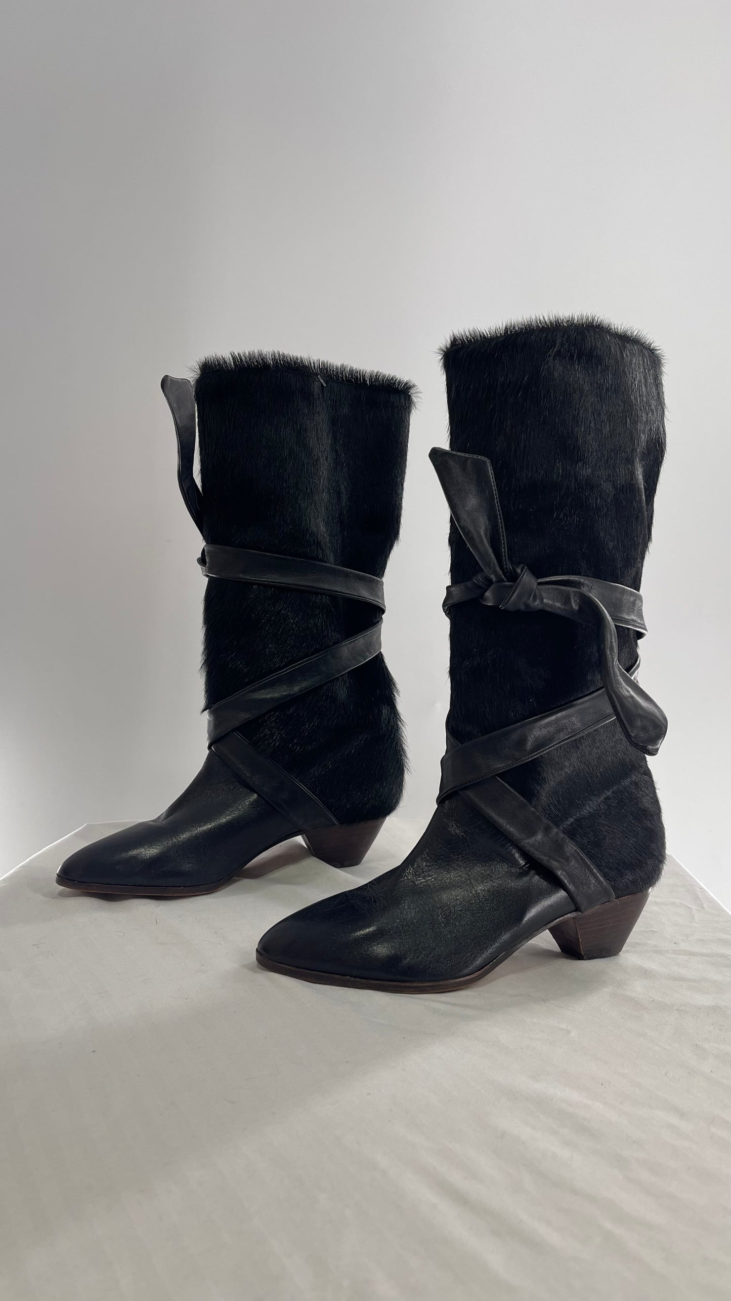 Vintage Nickels Black Italian Fur Boot with Leather Straps (7)