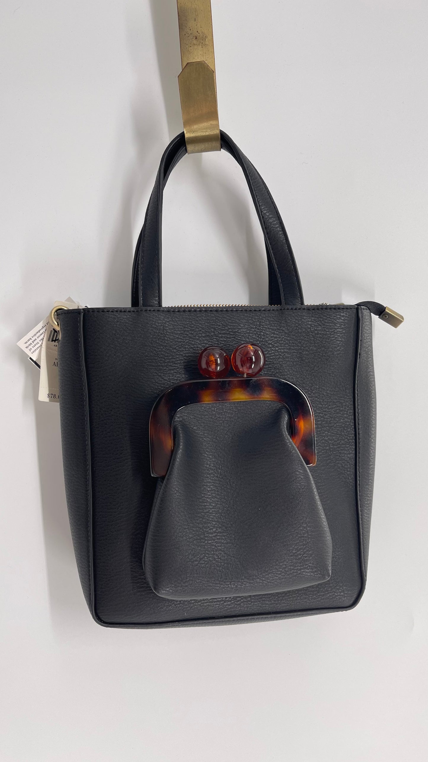 Anthropologie Black Vegan Leather Purse with Detachable Coin Purse and Strap