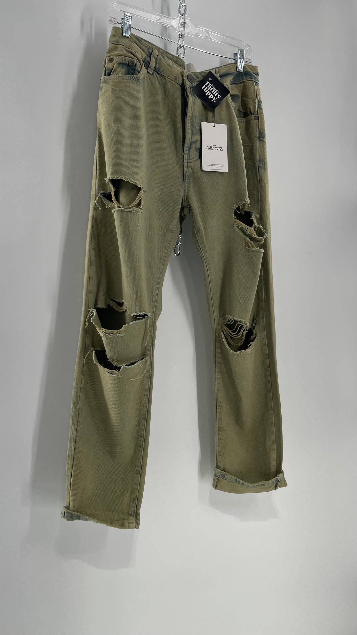 One Teaspoon Distressed Baggy/Bandit Relaxed Jean with Green Hue/Wash (Khaki Haze) (25)