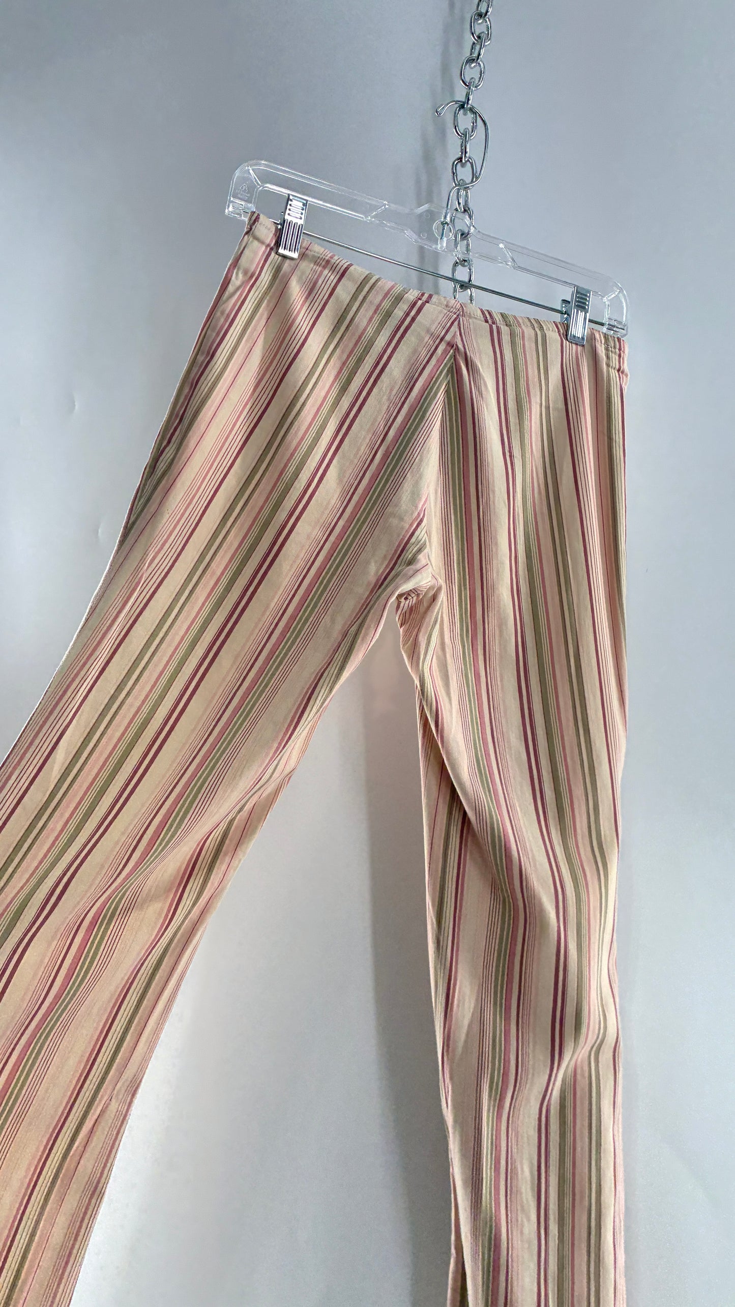 Rare Vintage TARK ‘1 Ultra Low Rise Pink and Green Striped Kick Flares