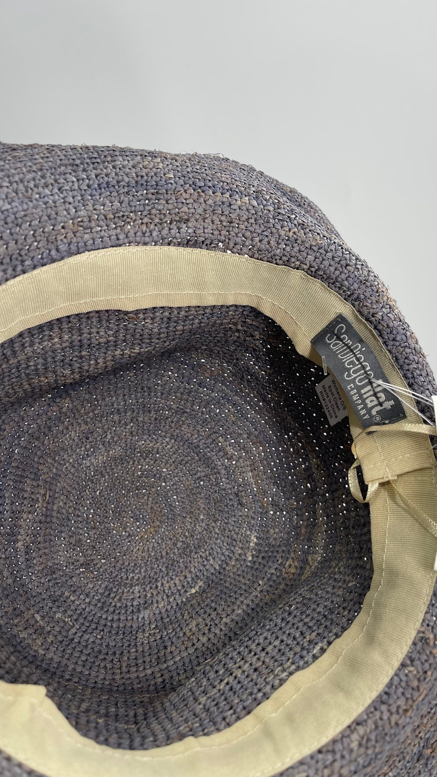 San Diego Hat Company Blue Grey Woven Crochet Raffia Sun Hat