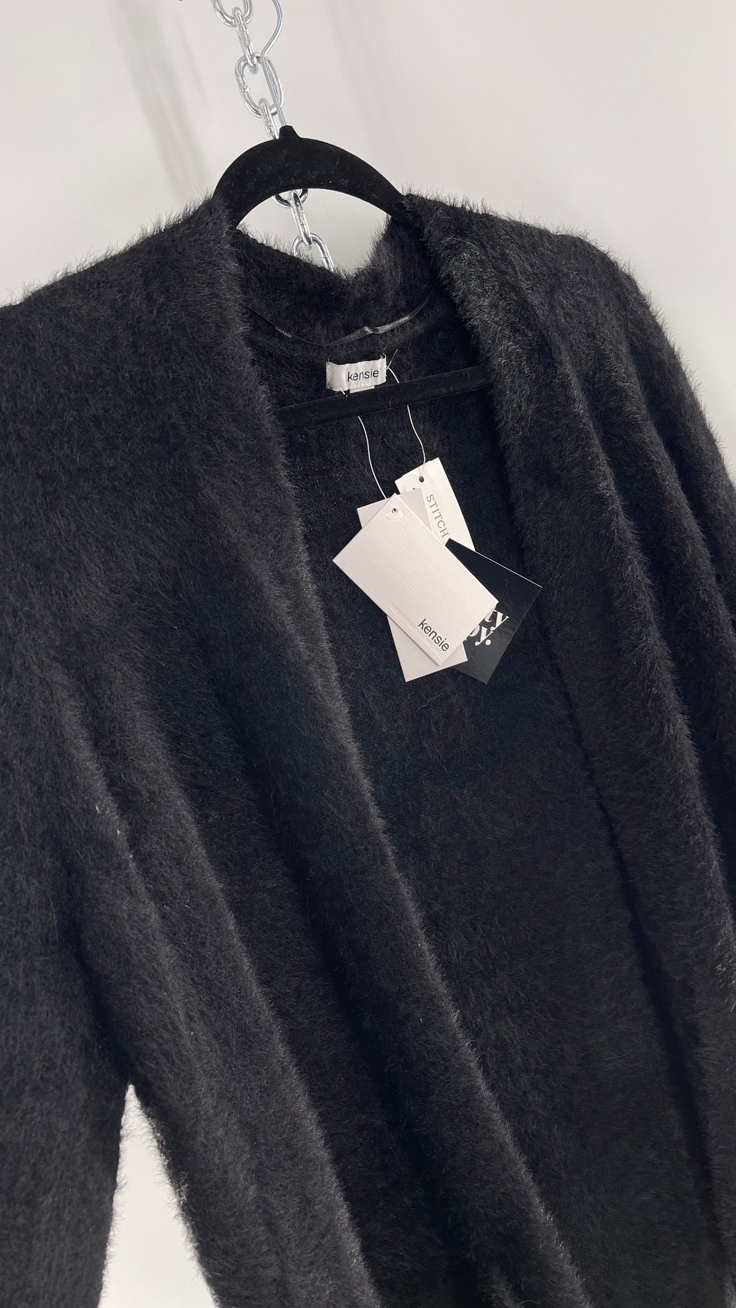 Kensie Black Fuzzy Slouchy Cardigan with Pockets and Tags Attached (Small)