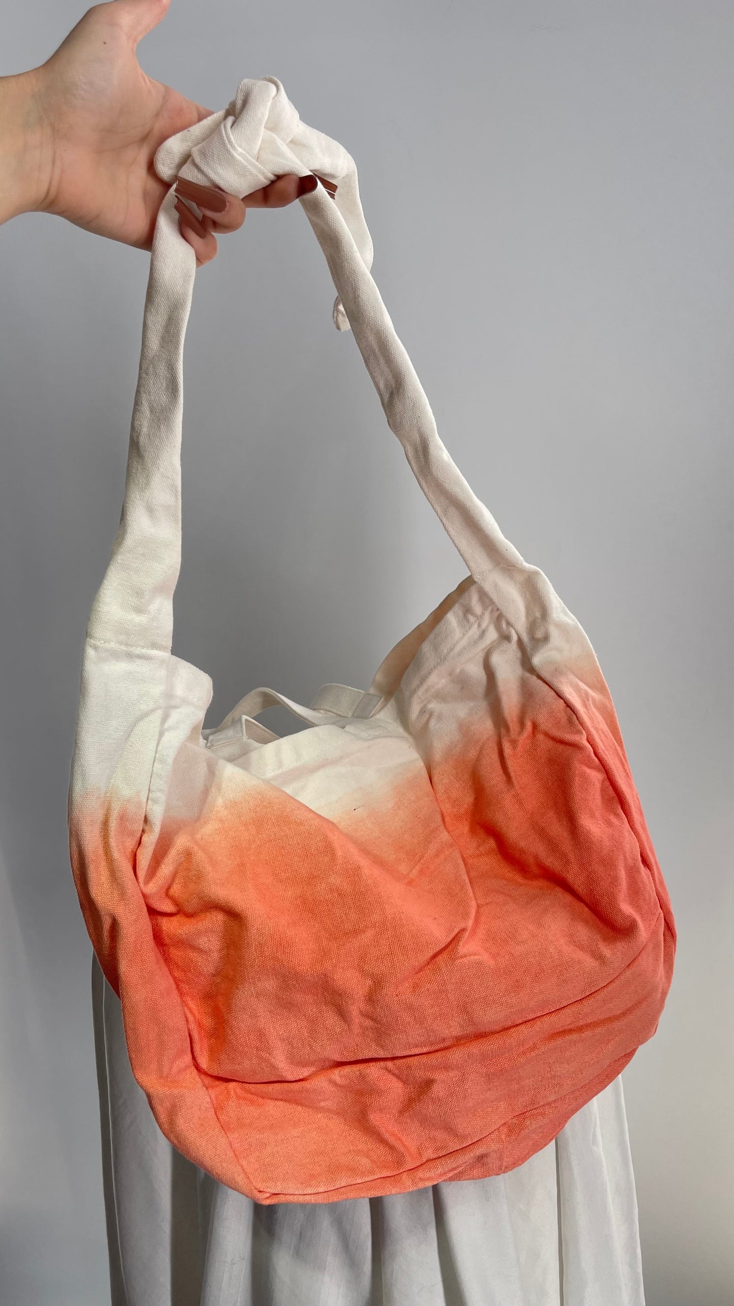 Free People Ombré Salmon Canvas Tote Bag with Dual Straps