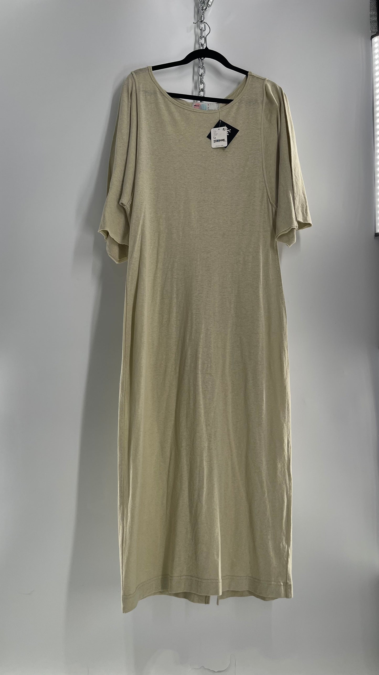Free People Sage Cotton Full Length T Shirt Style Dress (Medium)
