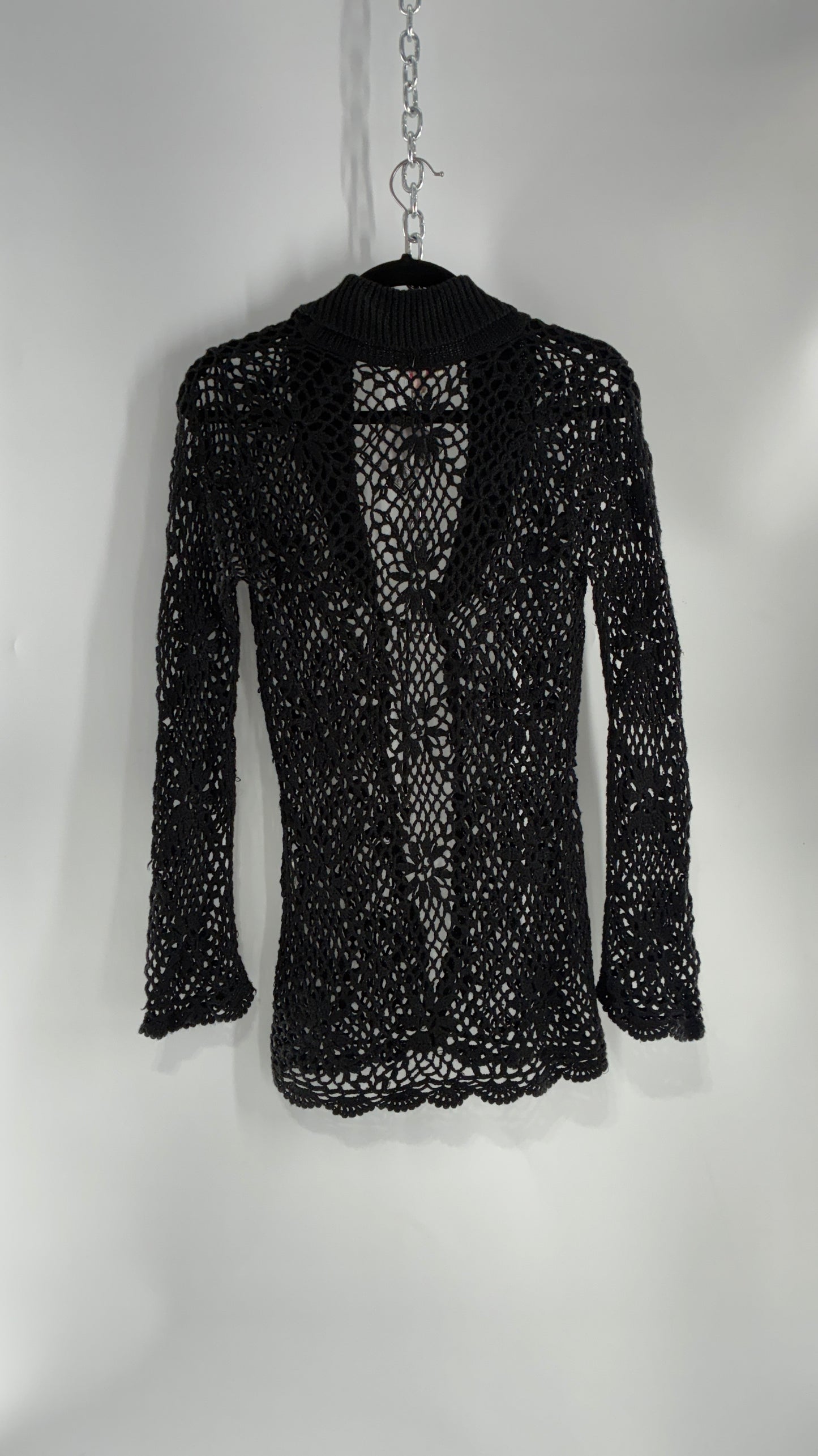 Vintage CANDIES Black Crochet Knit Cardigan with Bust Tie (Medium)