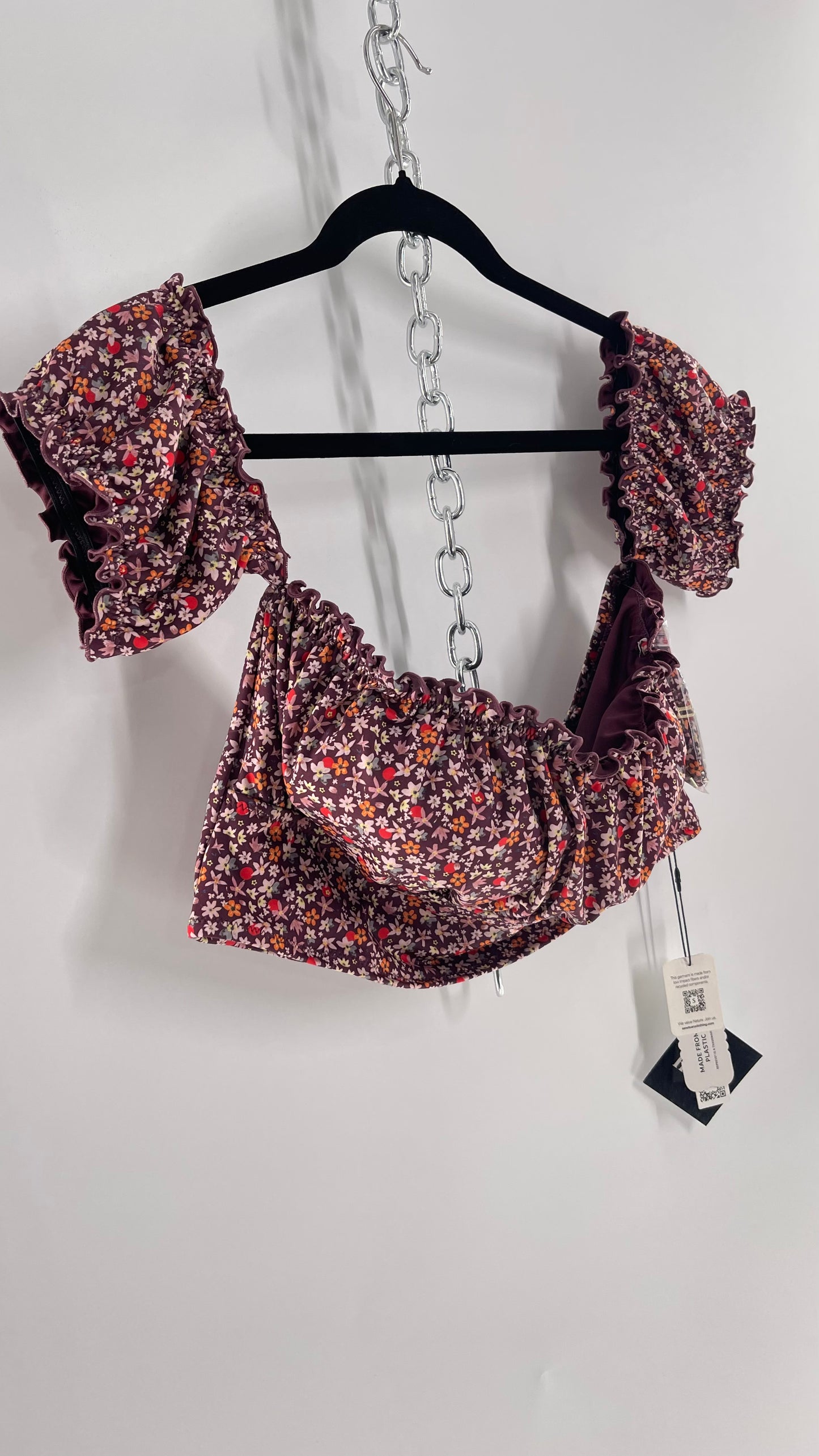 Free People Sanctuary Swim Purple Floral Milkmaid Bust Crop (XL)