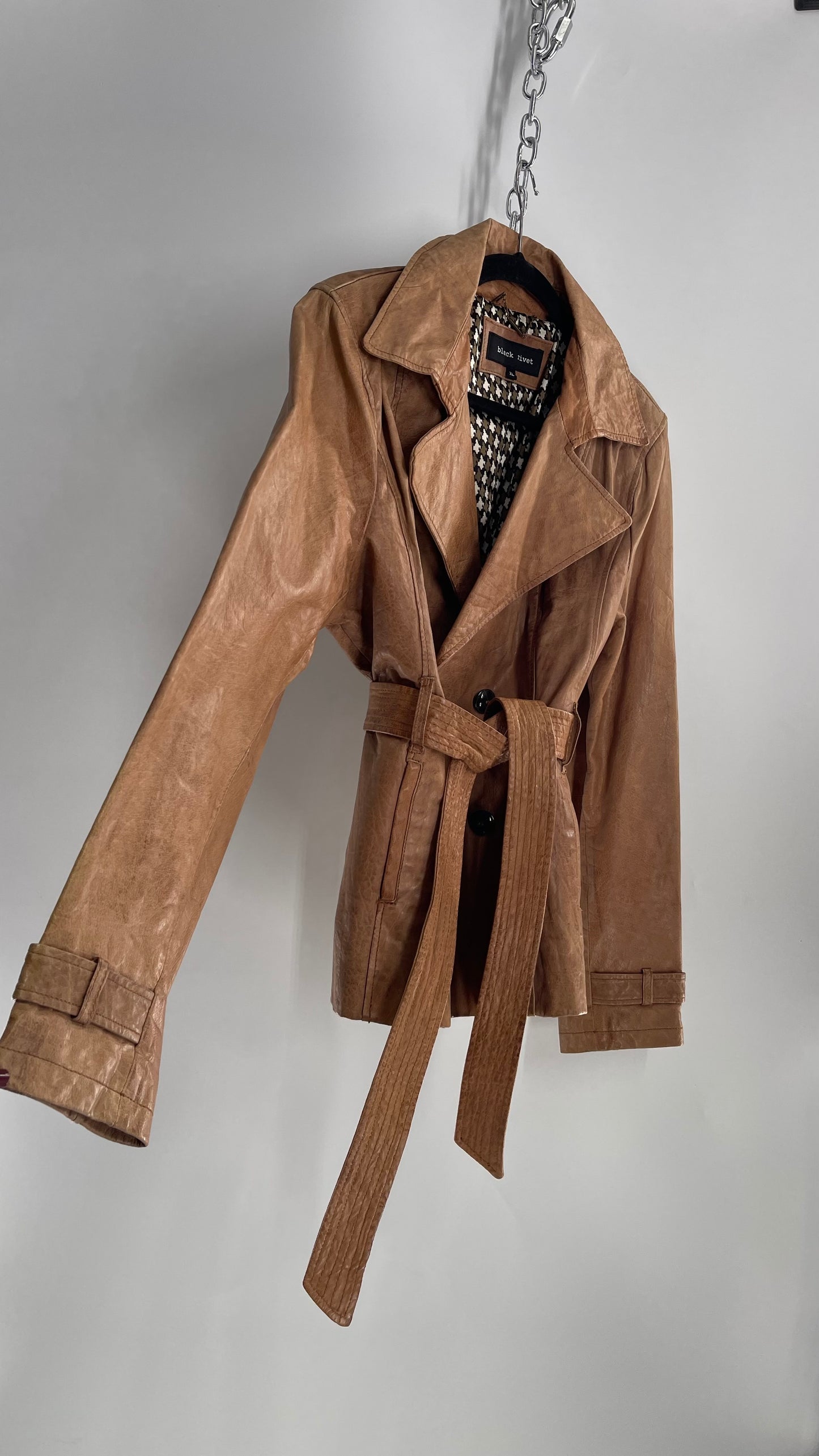 Vintage Black Rivet Leather Trench (XL)
