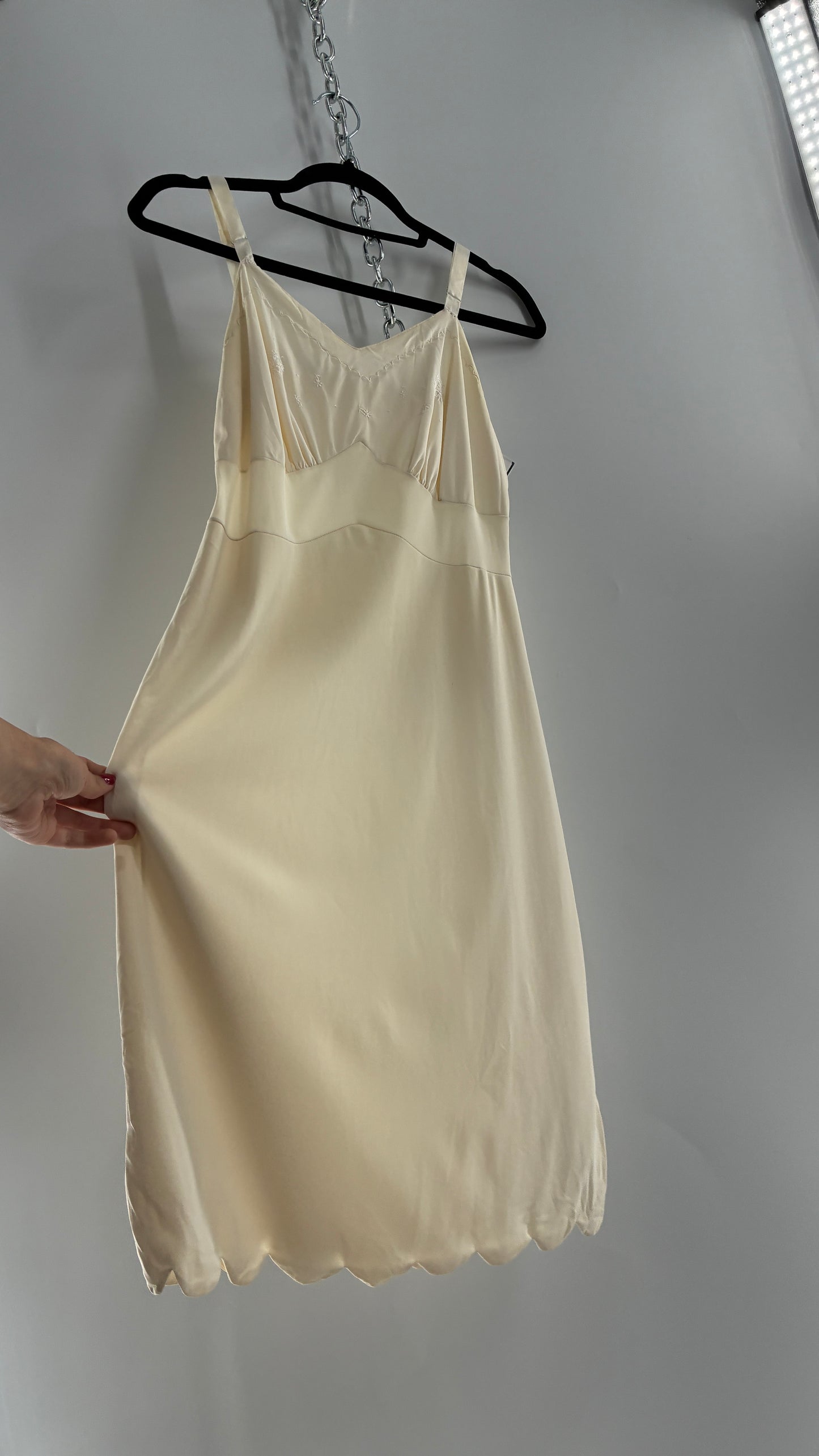 Vintage Slip Dress with Pleated, Embroidered Bust (No Size or Label)