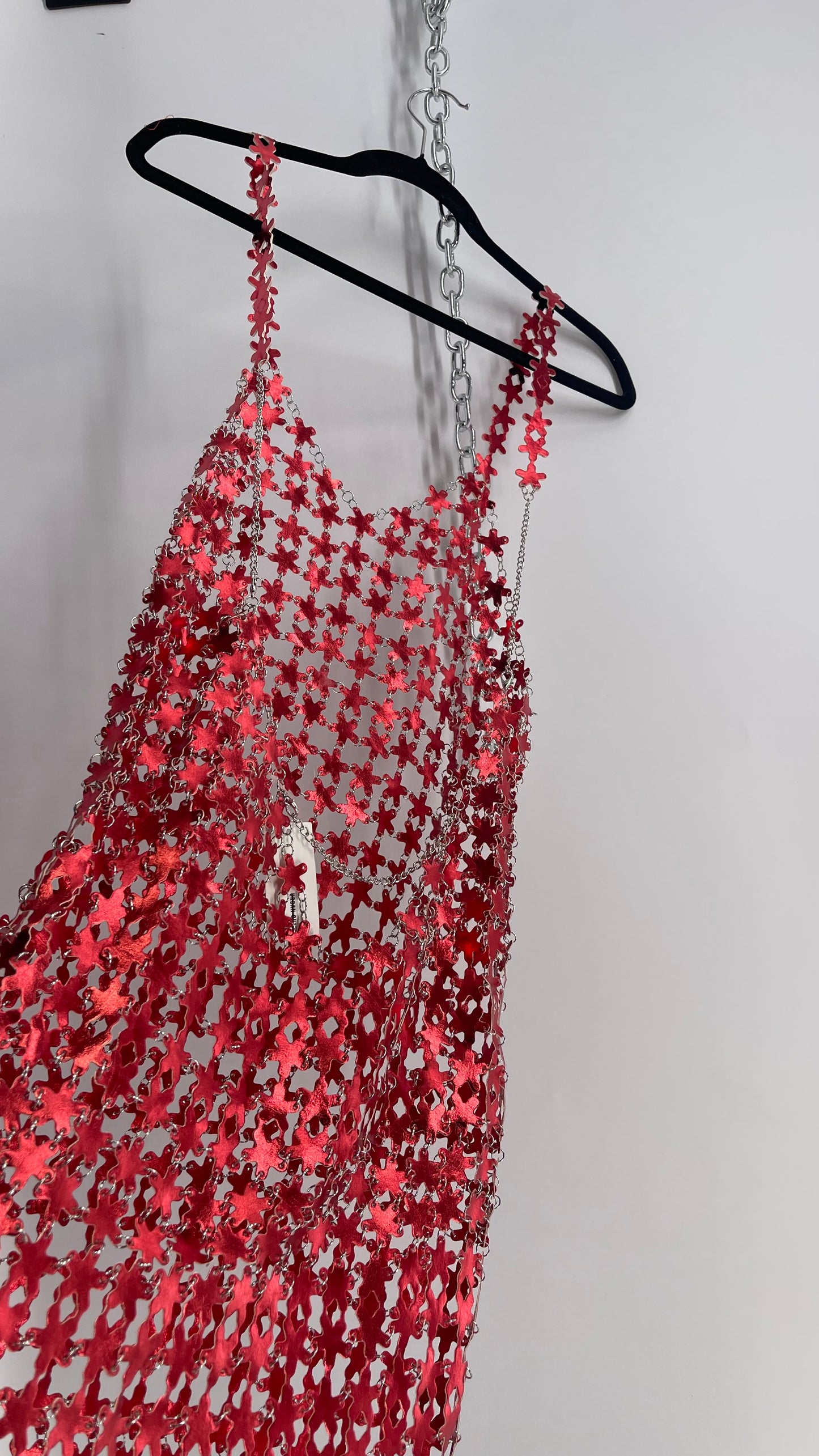 Urban Outfitters Chain Link Metallic Red Star Dress with Open Back