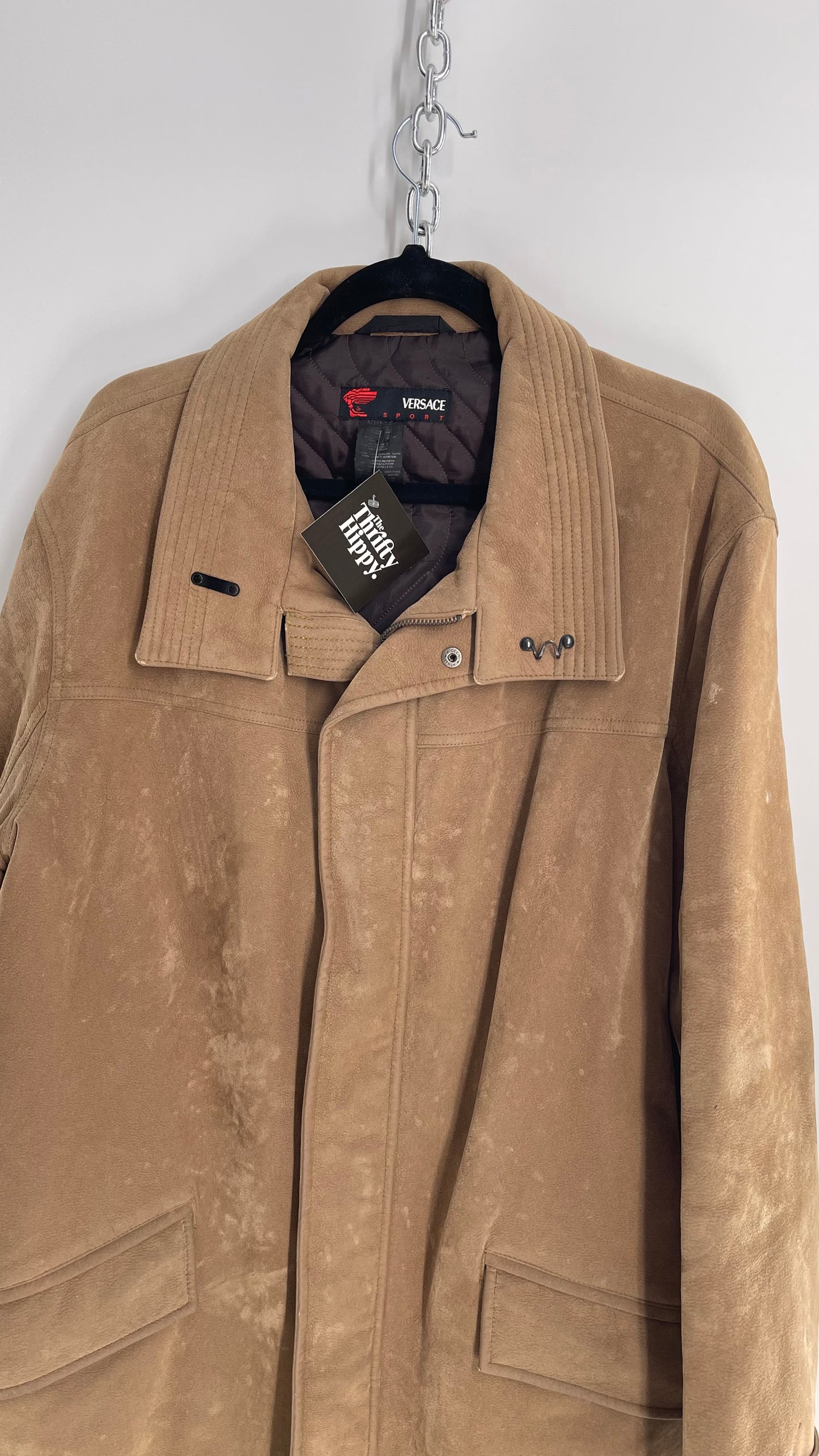 Vintage Men’s VERSACE Sport Camel Vegan Suede Jacket (XL)