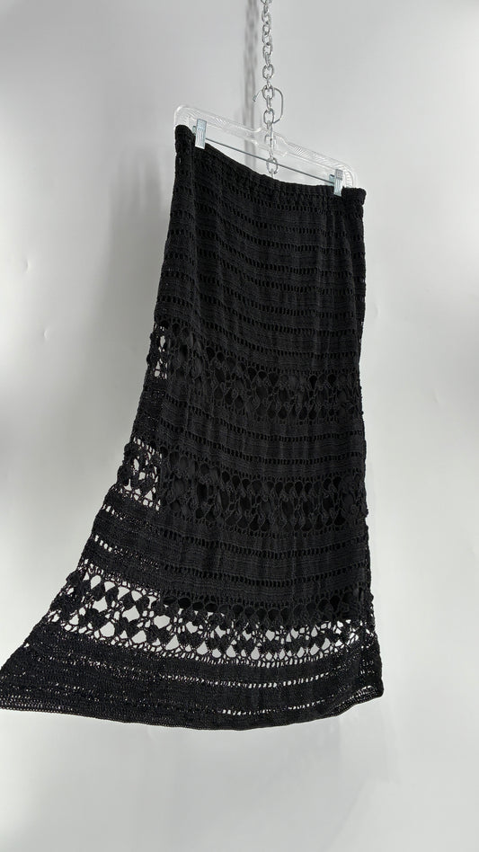 Vintage CHICOS Black Crochet Maxi Skirt (3)