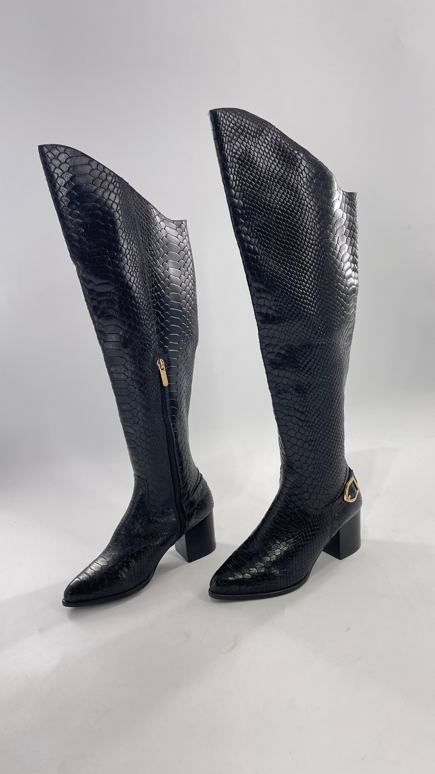 ORCADE Genuine Brazilian Leather Crocodile Embossed/Textured Knee High Boots (5)
