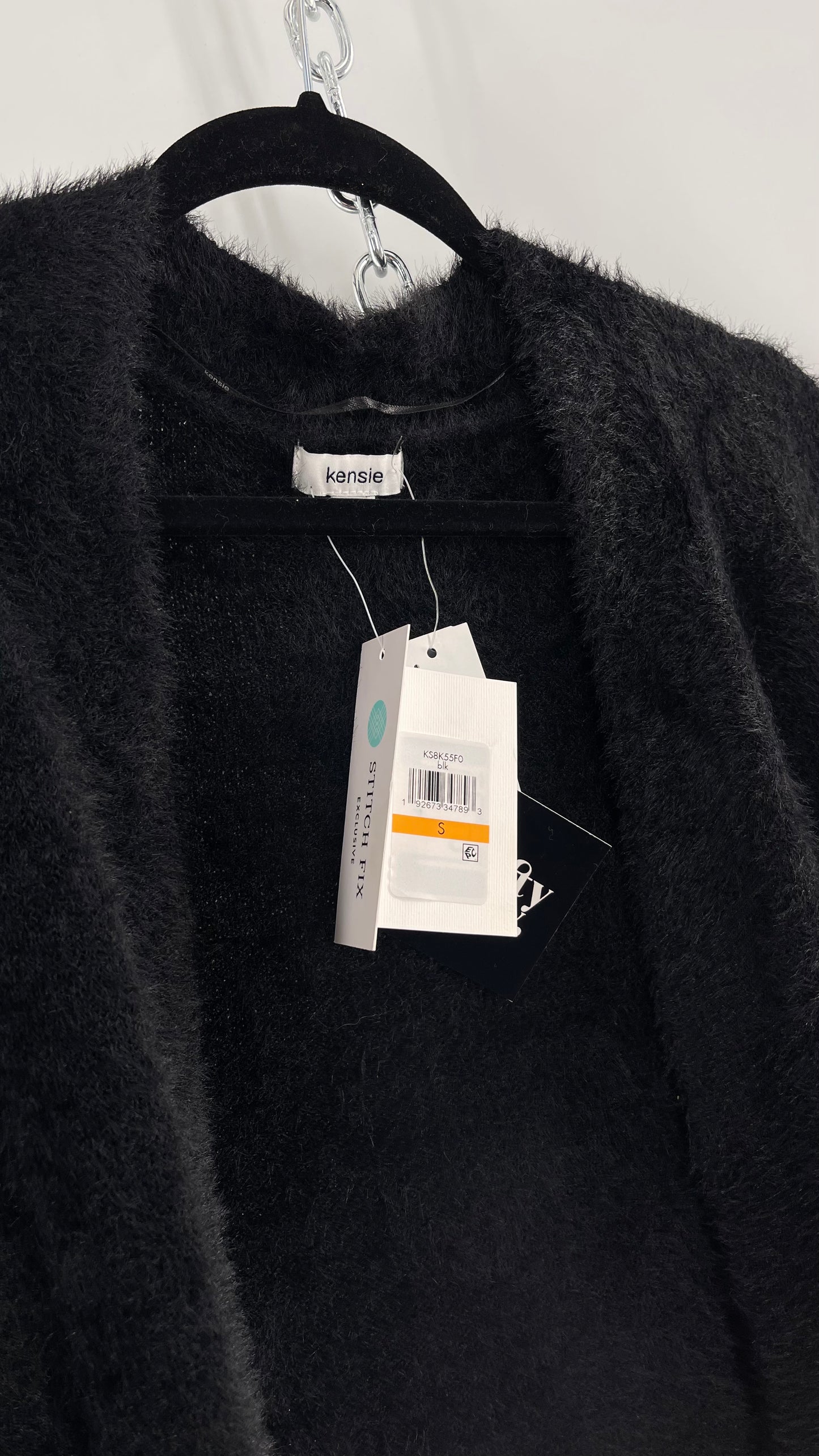 Kensie Black Fuzzy Slouchy Cardigan with Pockets and Tags Attached (Small)