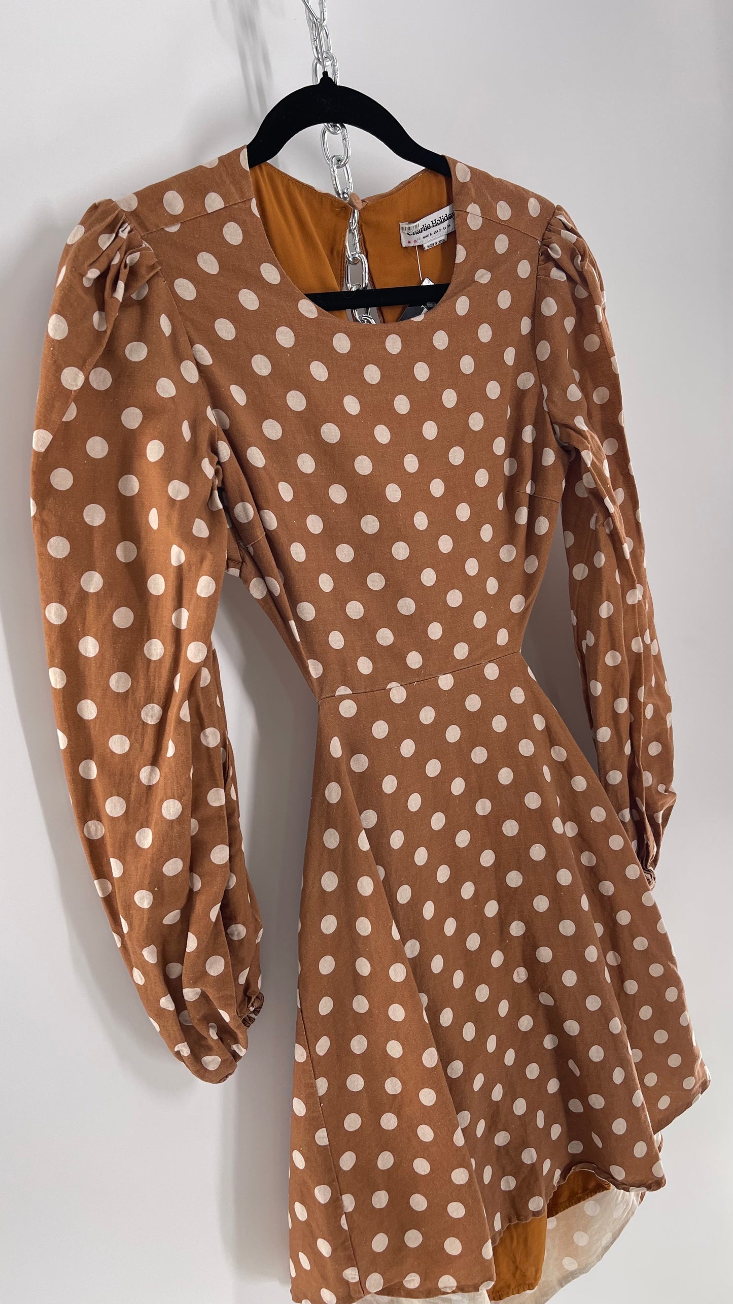 Charlie Holiday Halcyon Brown Polka Dot Open Back Linen (2)