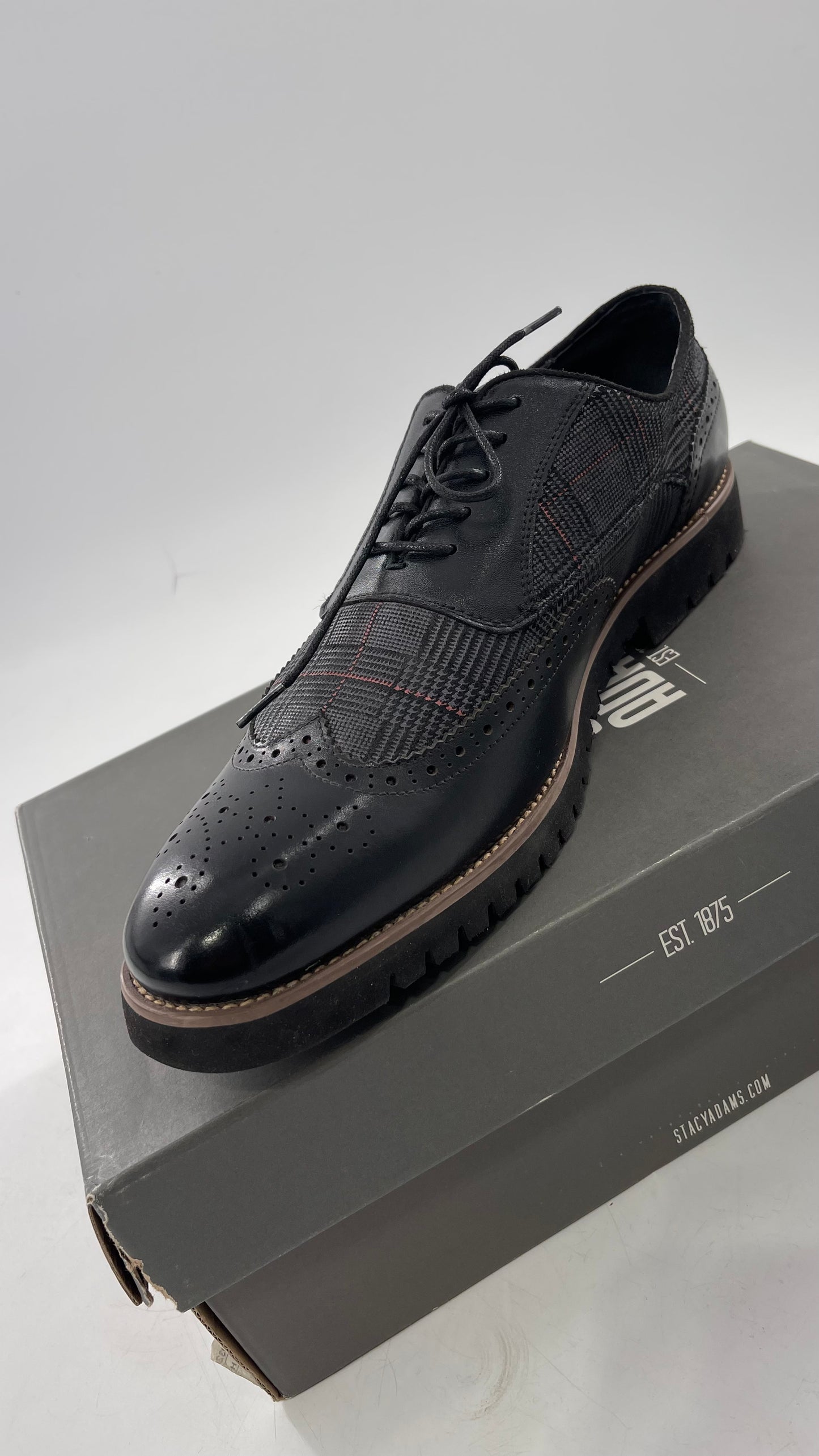 Stacy Adam’s Grey and Black, Plaid and Leather WingTip Oxfords (11)