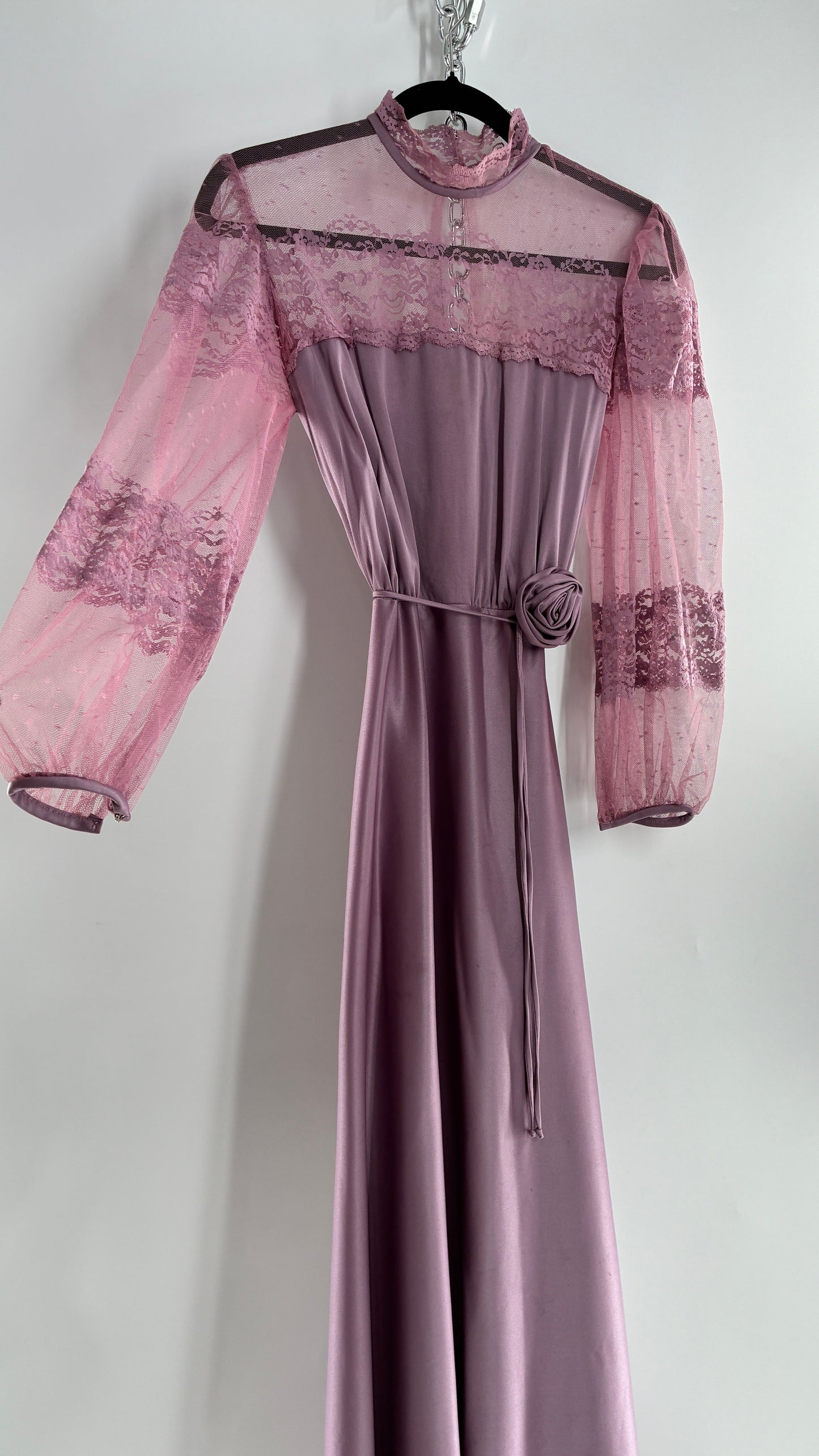 Vintage Handmade Dusty Purple Mauve Bubble Sleeve Maxi Dress (XS/S)