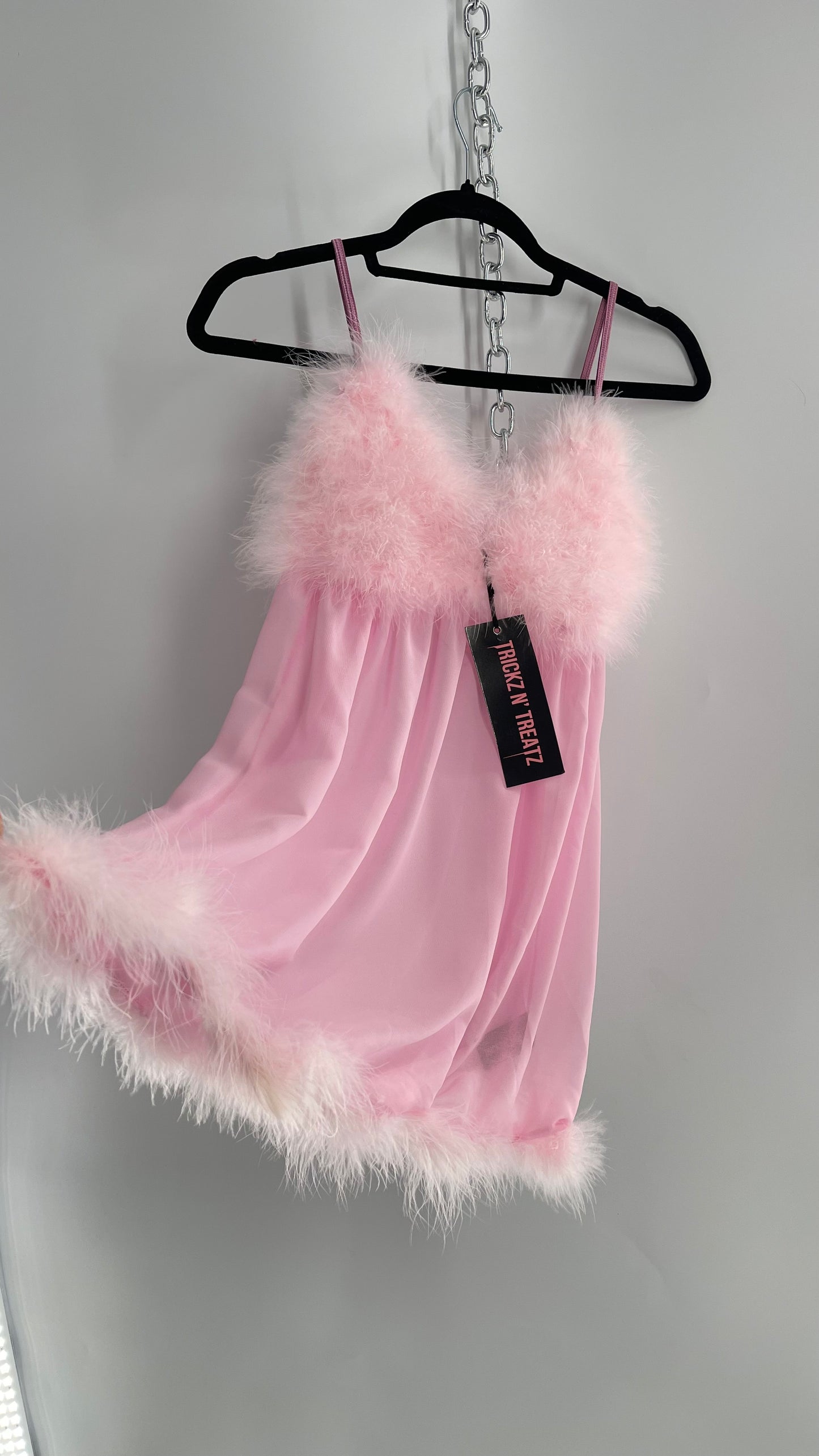 TRICKZ N TREATZ Pink Ostrich Feather Babydoll Slip (Medium)