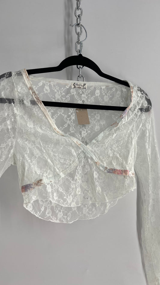 Intimately Free People Baby Blue Lace Ballerina Thumb Hole Long Sleeve (Small)