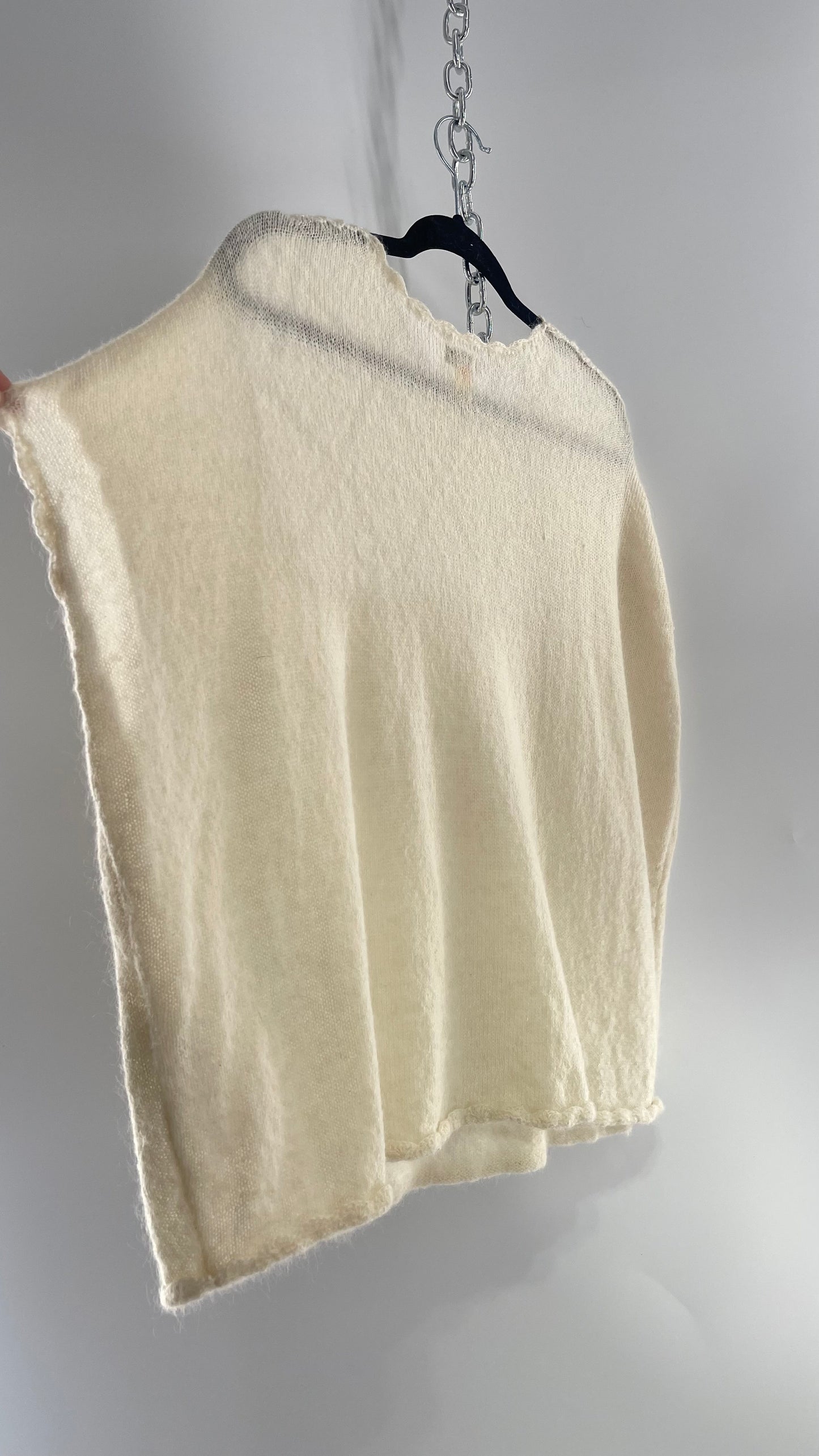 hoss intropia Cream Off White Knit Slouchy Sweater Vest with Netted Bust 30% Wool 25% Mohair Anthropologie (Small)
