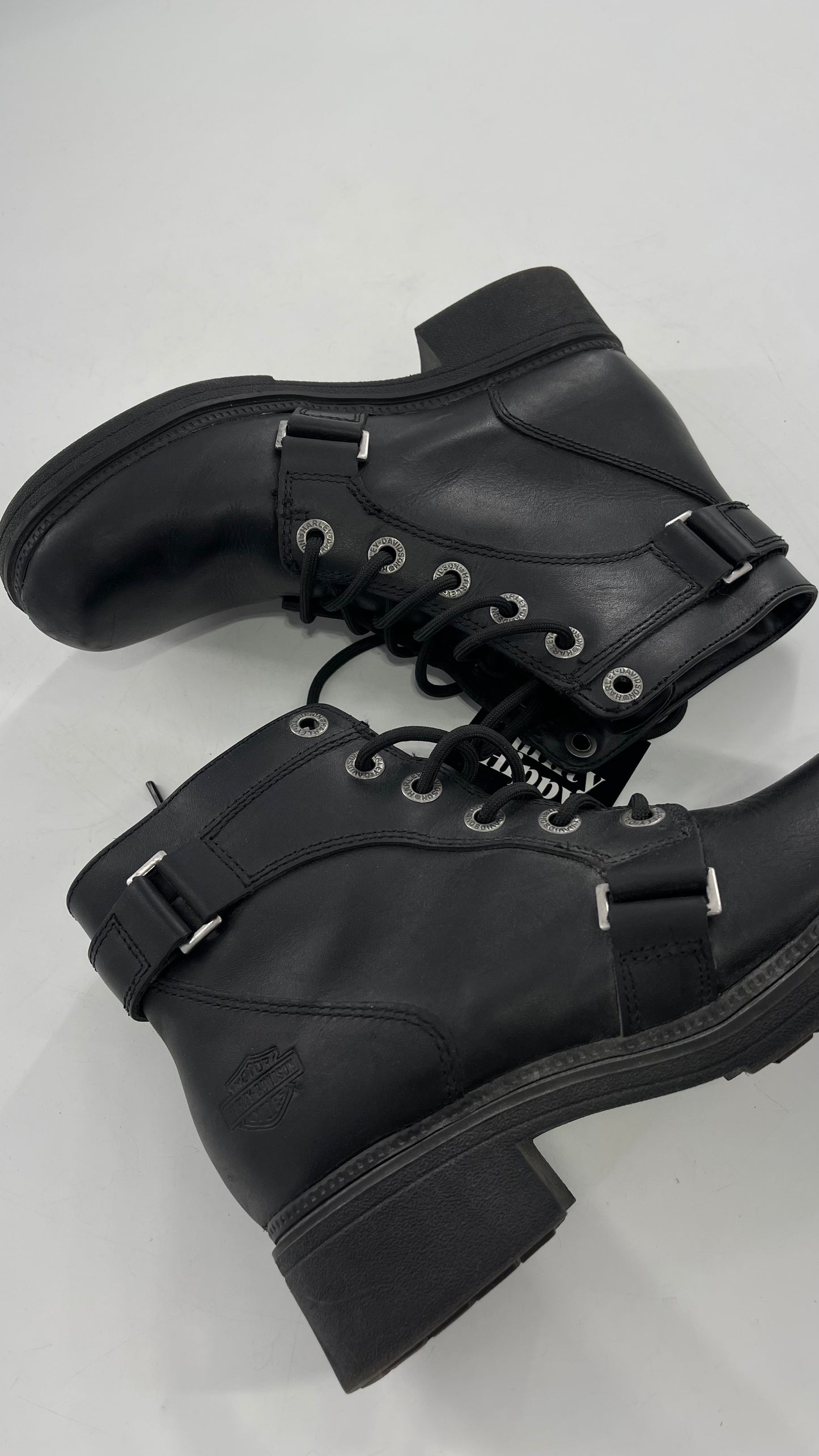 Harley Davidson Black Leather Combat Boots (8.5)