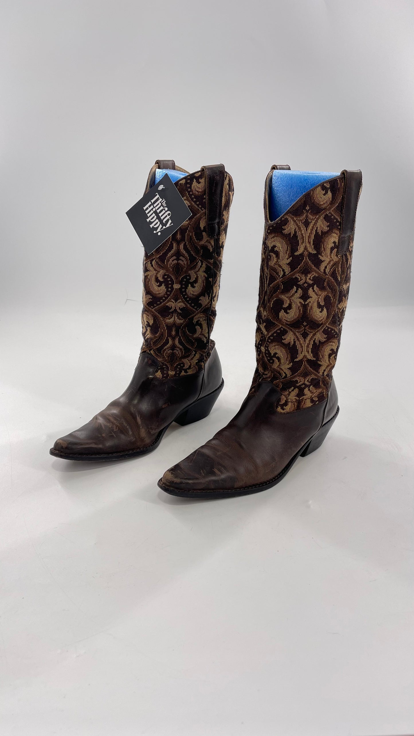 Vintage Matisse Brown Leather Tapestry Cowboy Boot (8.5)