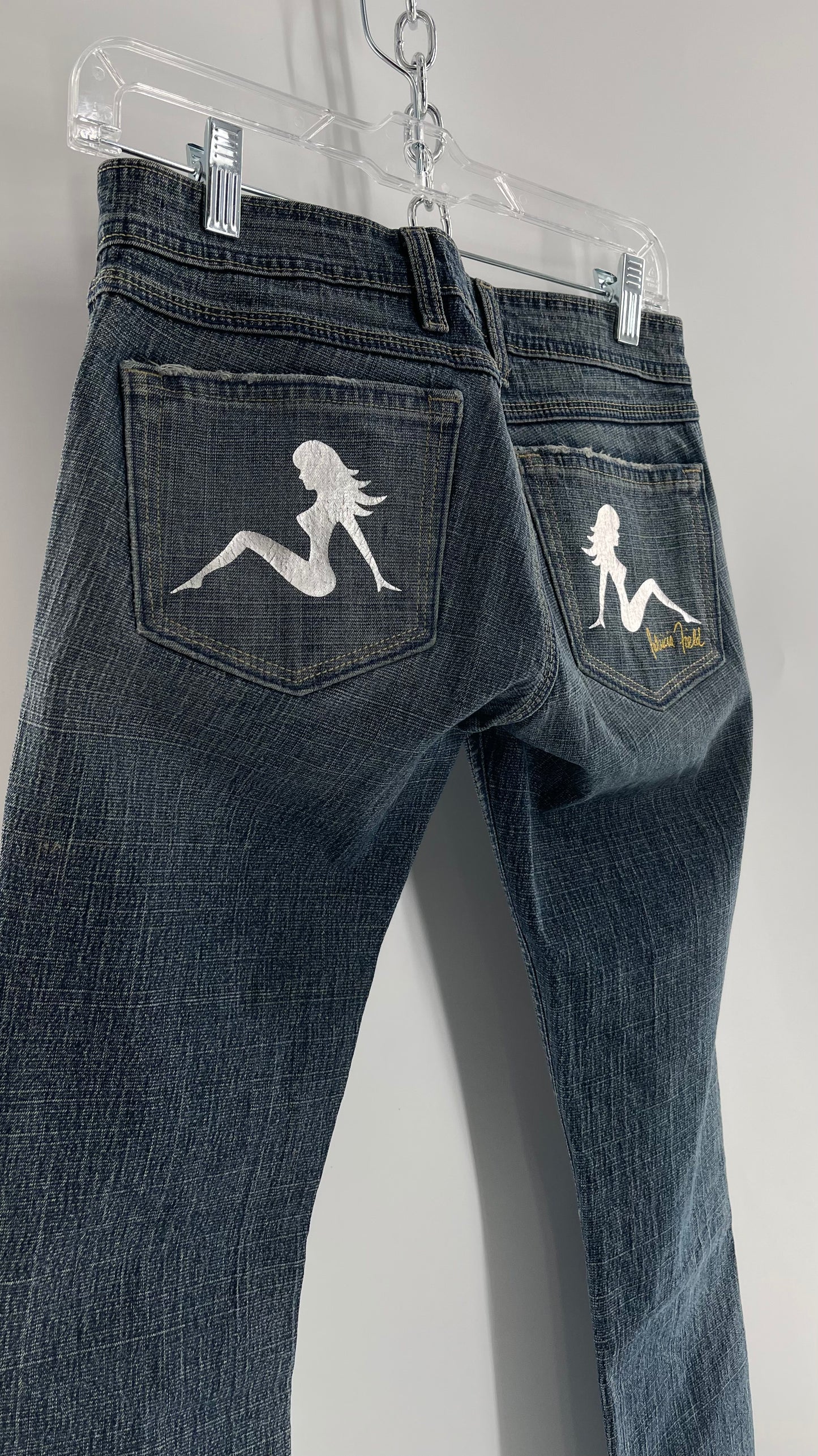 Vintage Smart AS JEANS Light Wash with Silver Metallic Female Posing Silhouette and Paulina Field Embroidery (28)