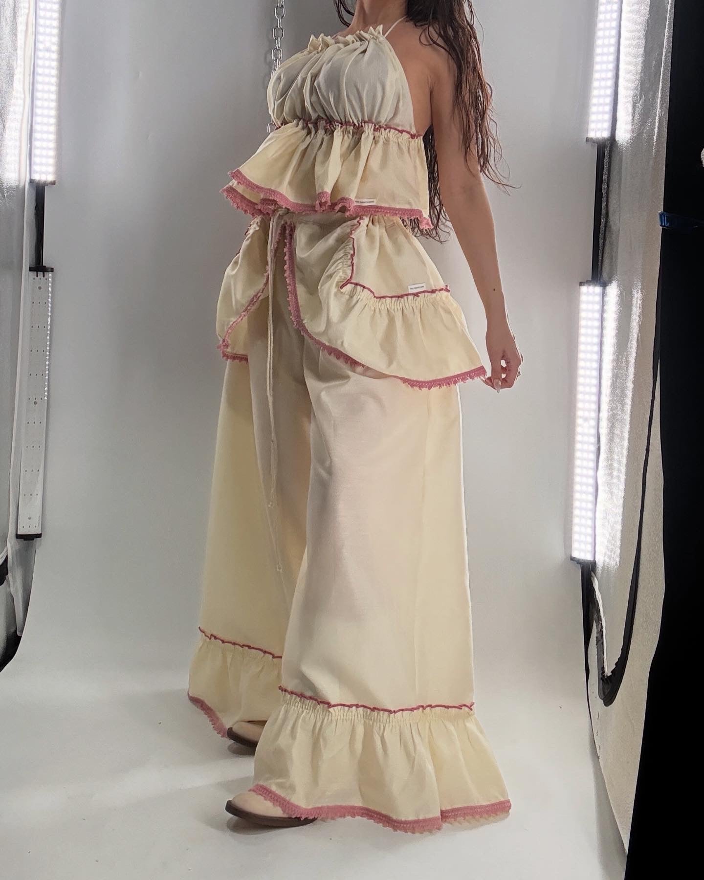 Vintage Handmade Two Piece Cream and Dusty Rose Set (XS-L)