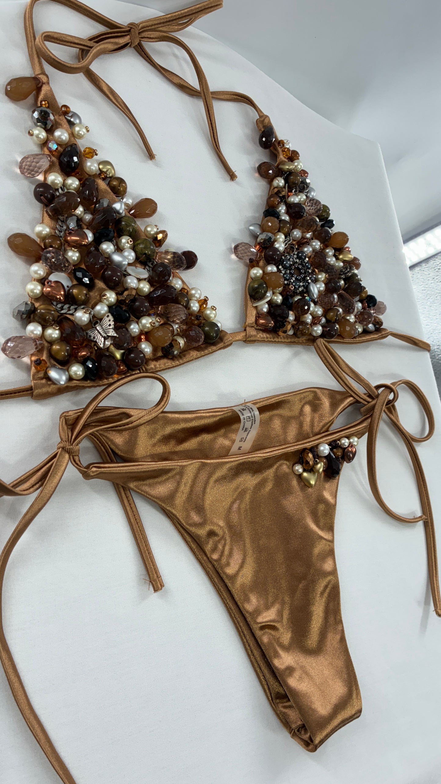 Handmade, Bronze and Beaded Swimsuit (Medium)