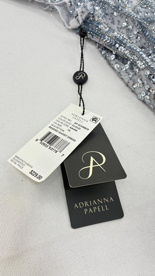 Deadstock Vintage ADRIANNA PAPPEL Silver Blue Beaded Mini Dress with Tags (10)