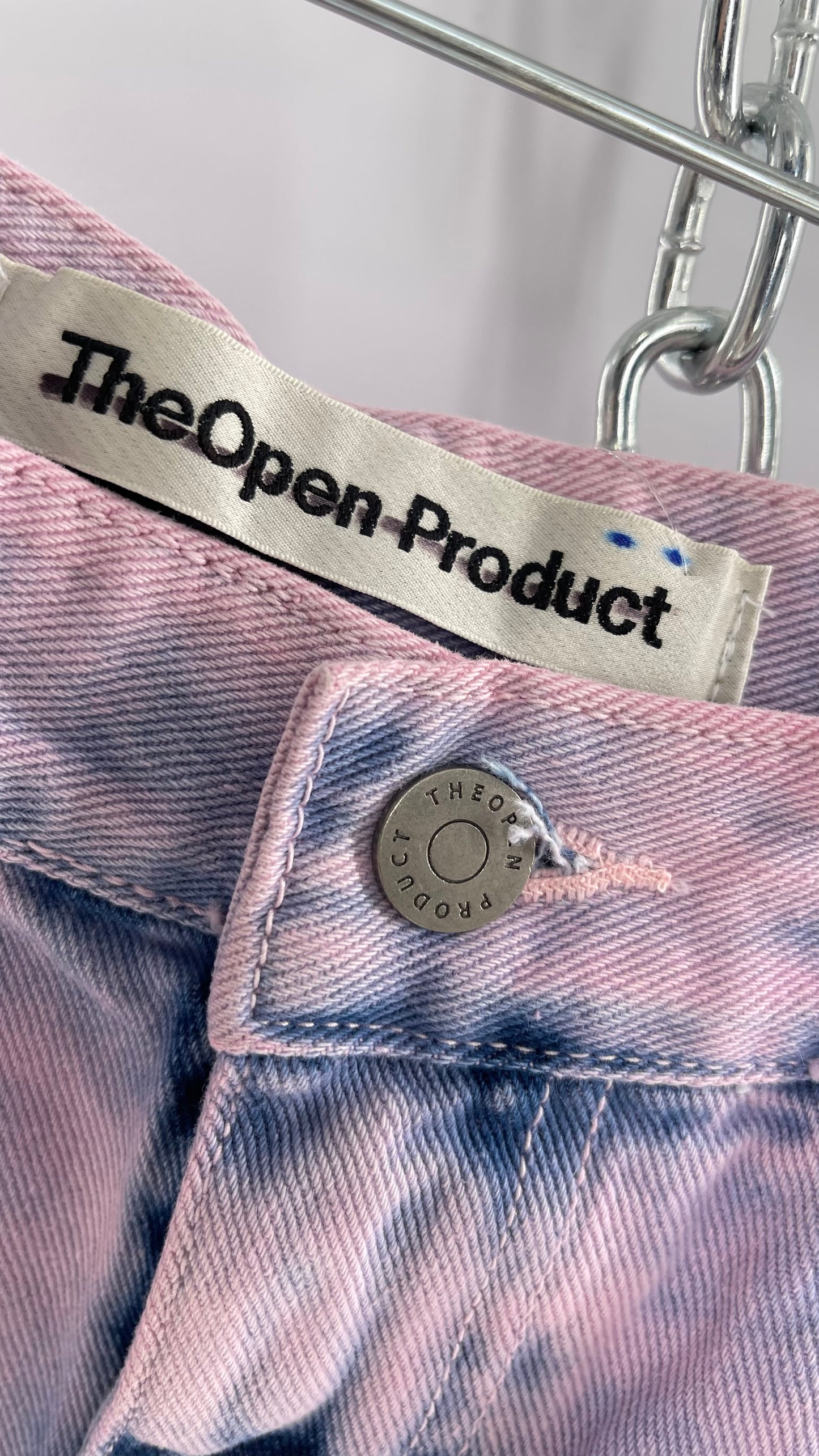 The Open Product Pink/Blue Acid Wash Jeans with Waist Pulls and Pleats (1)
