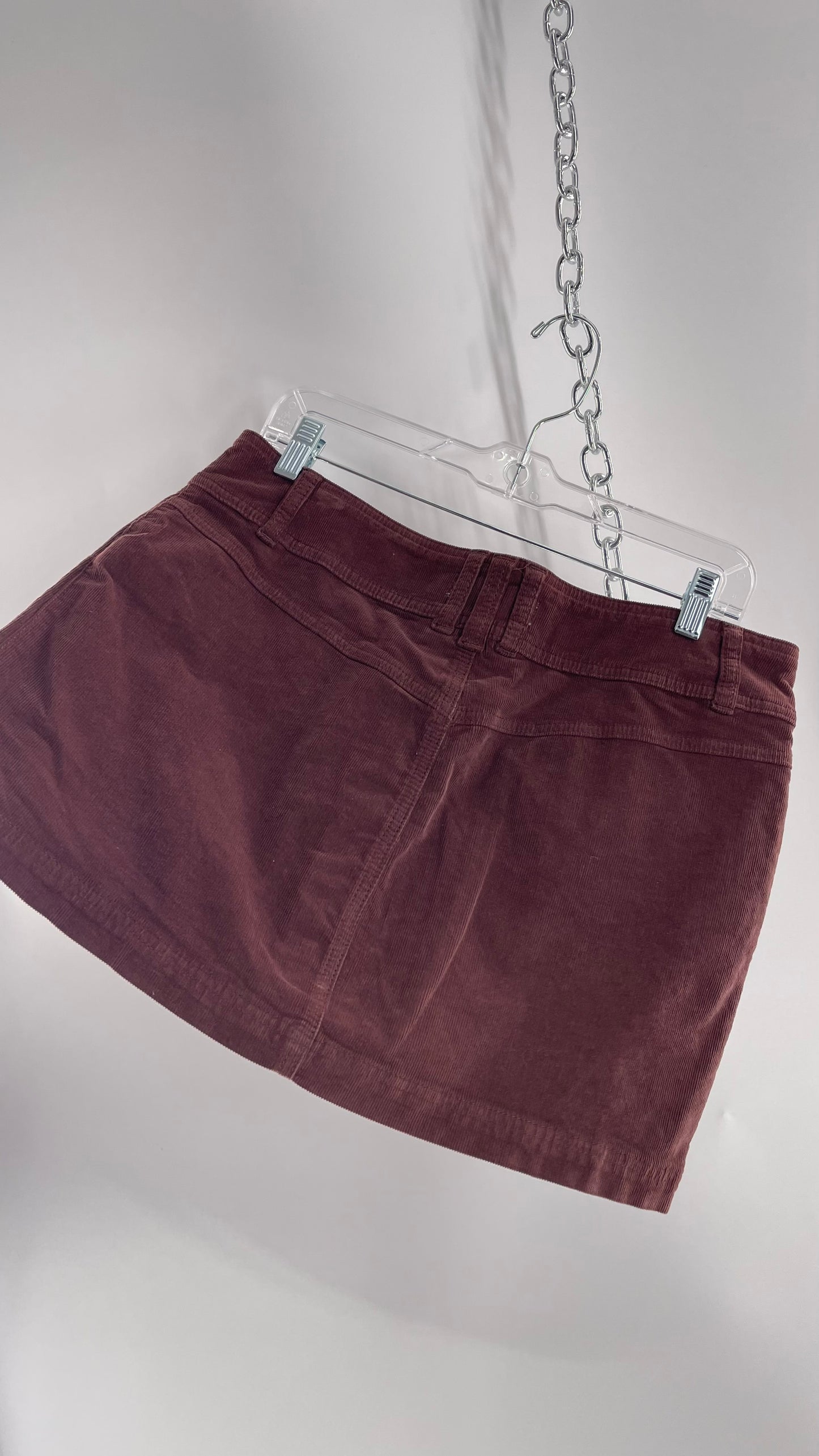 Free People Brown Corduroy Button Front Mini Skirt with Front Pockets (29)