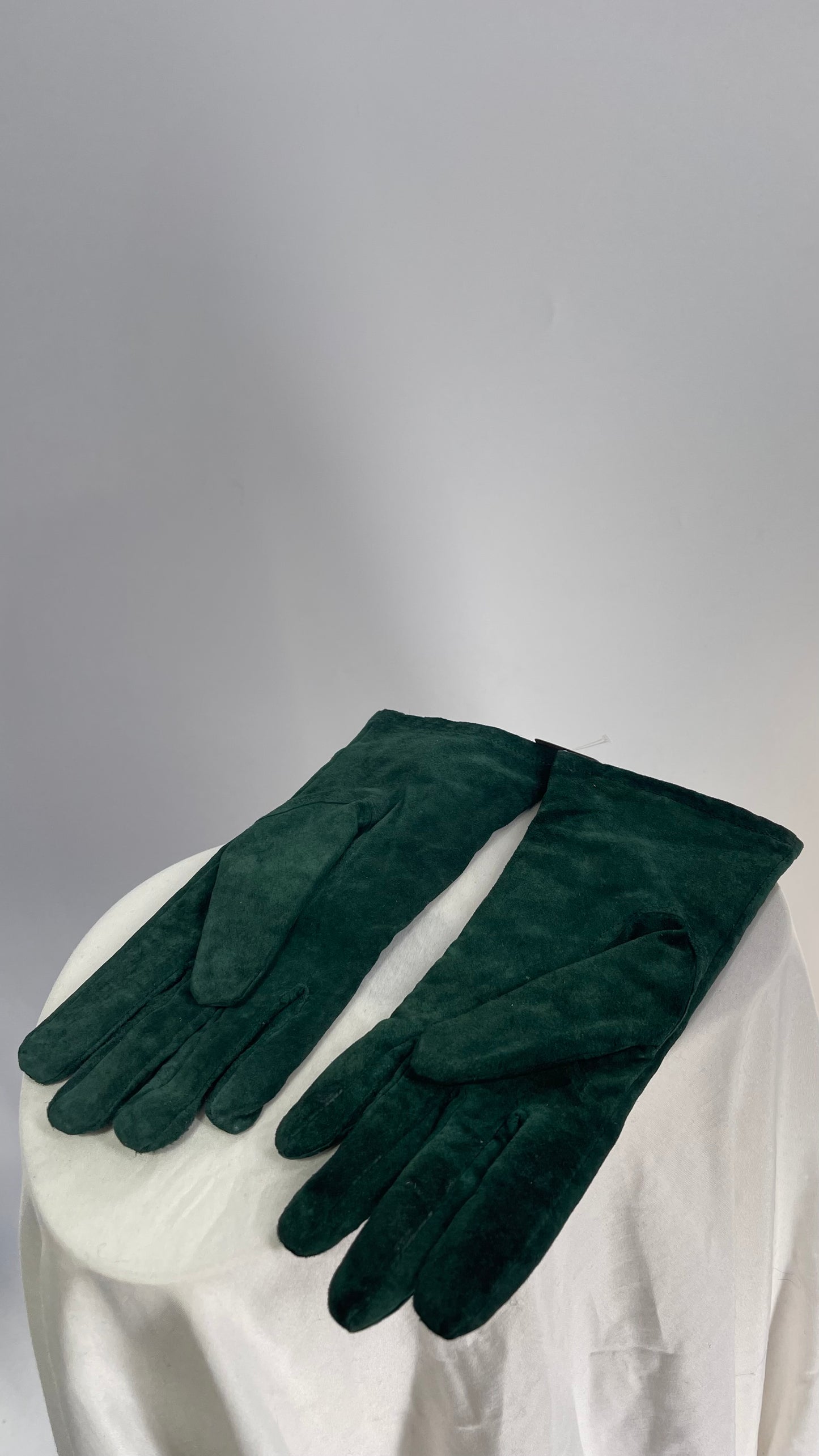 Vintage Green Suede Leather Button Side Gloves