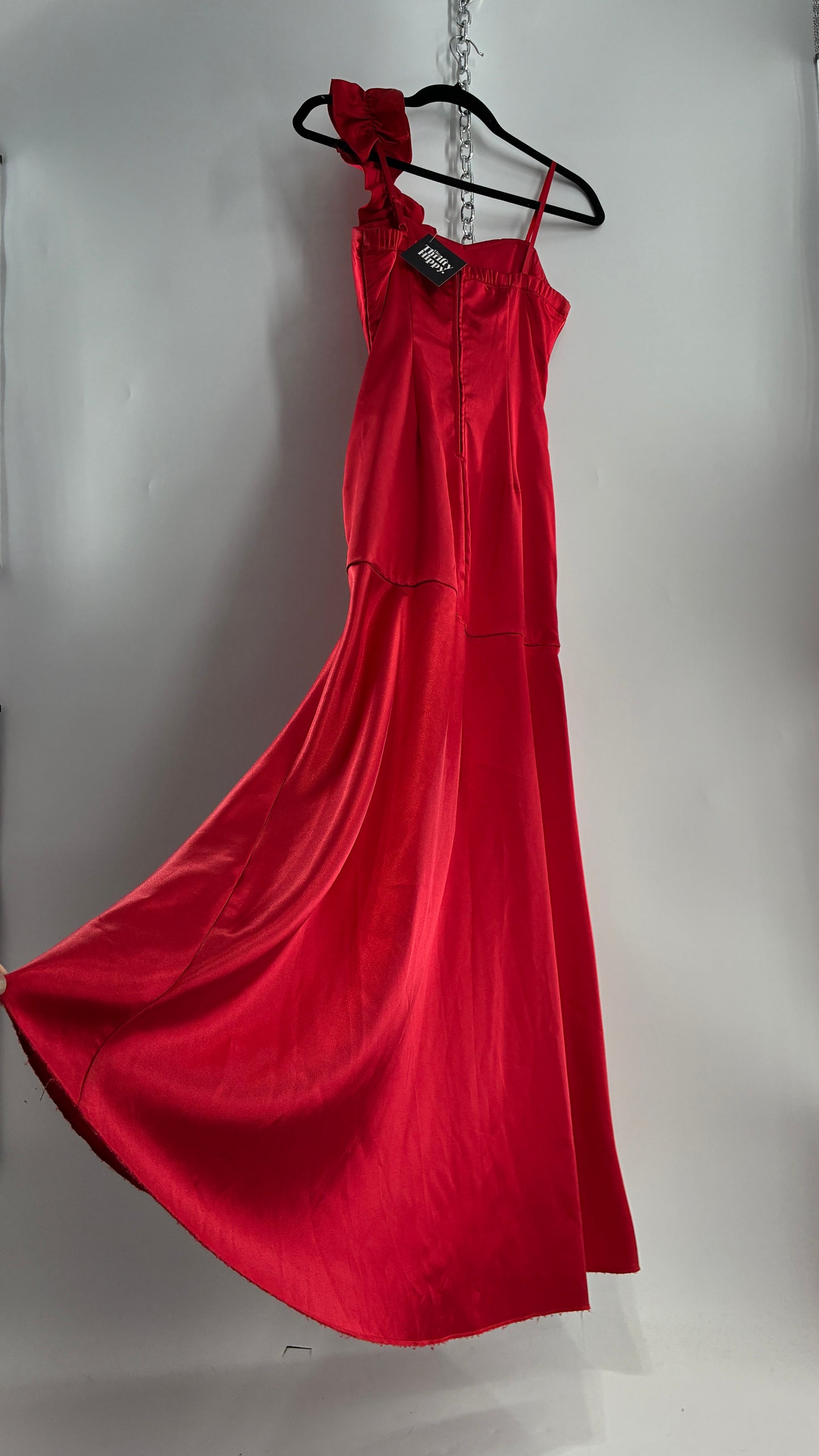 Vintage Ruby Rox Red Full Length One Shoulder Ruched Gown (3)