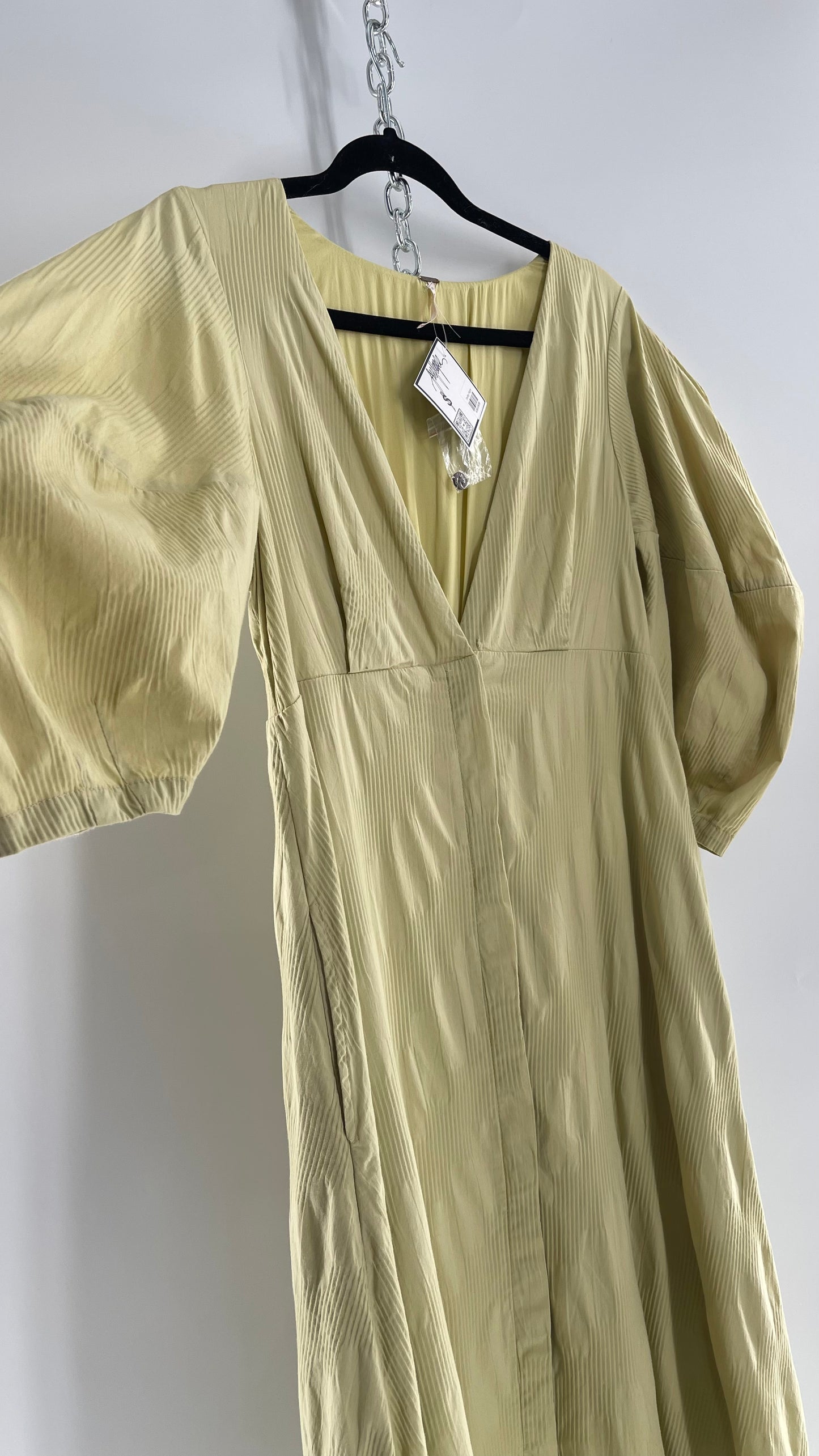 Free People Sage Green Textured Hidden Wooden Button Front Maxi with Back Pleating (Small)