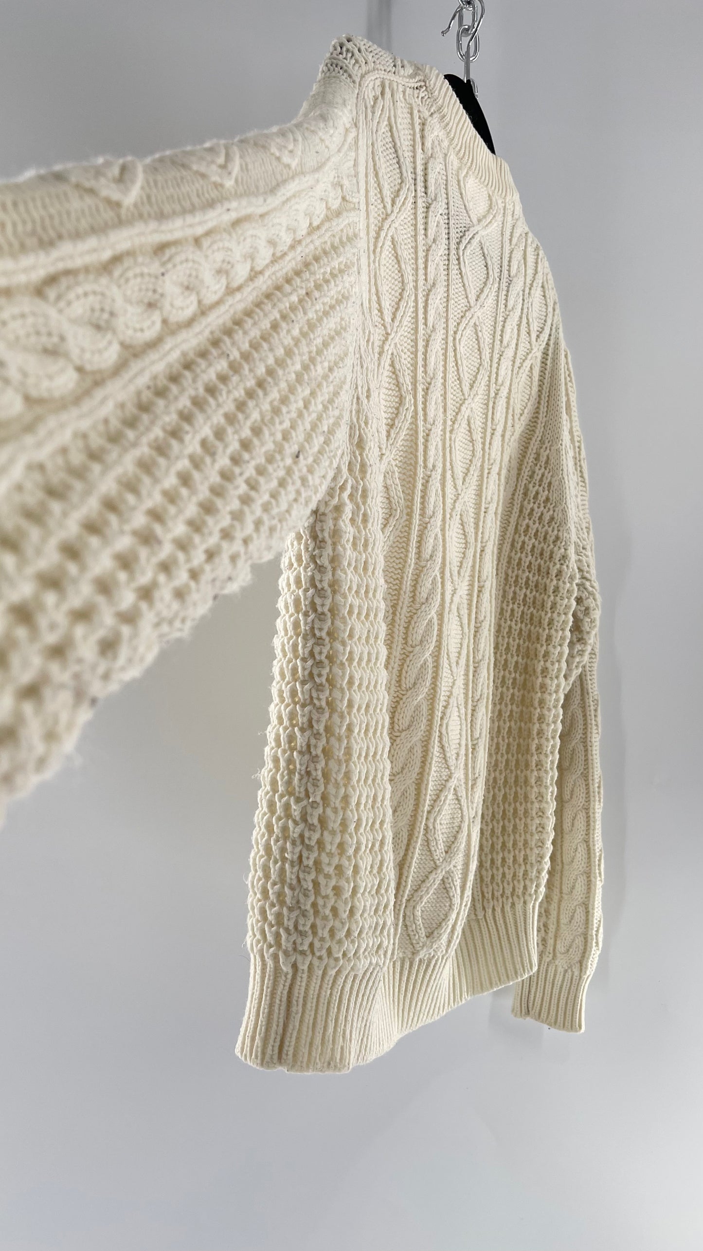 Vintage Ivory Cableknit Slouchy Sweater (Large)