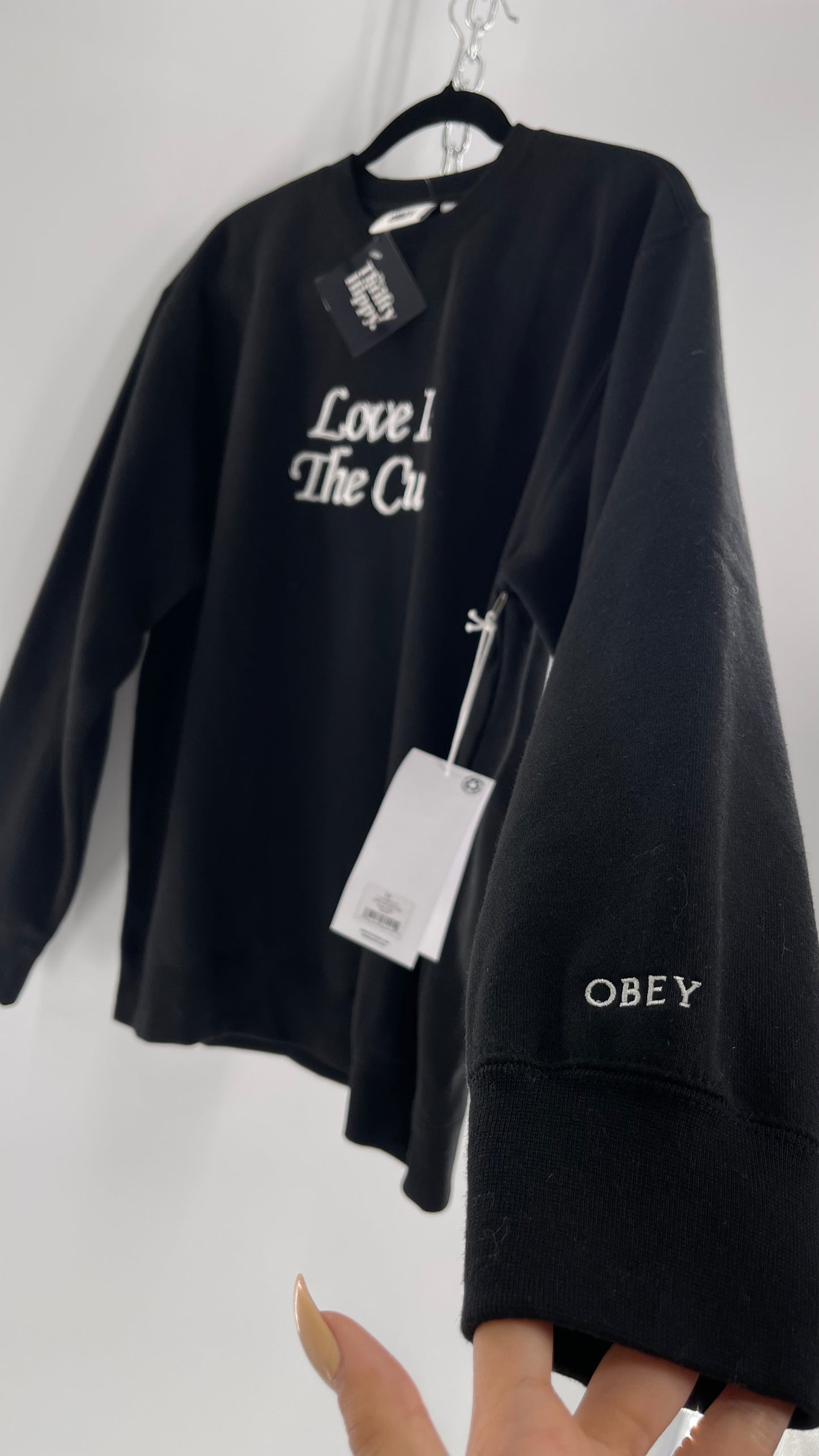 OBEY Black All Over Embroidered Love is The Cure Crewneck with Tags (Medium)