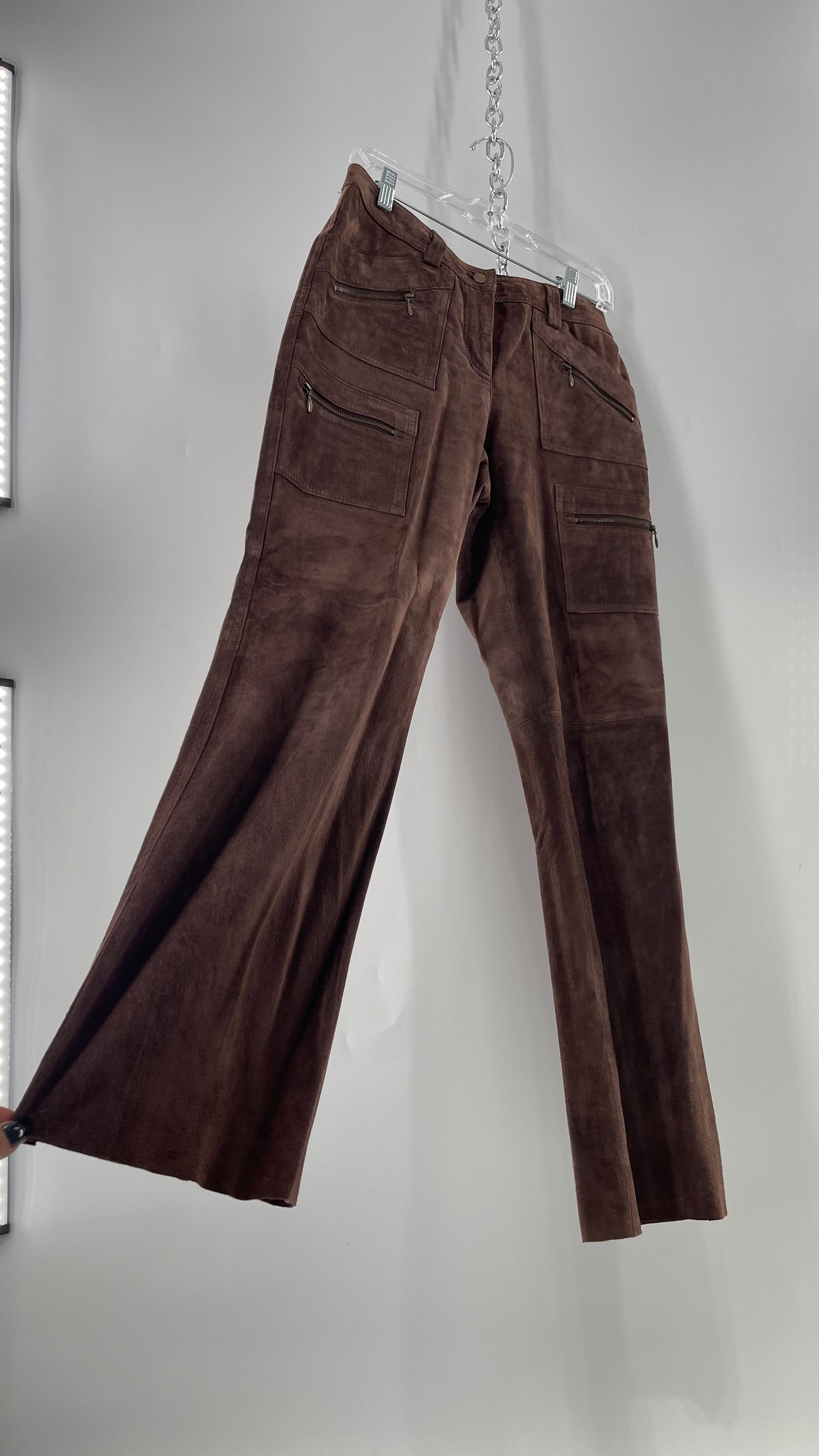 Vintage Context Petit Brown Suede Straight Leg Cargos with Pockets and Bronze Zippers (8P)
