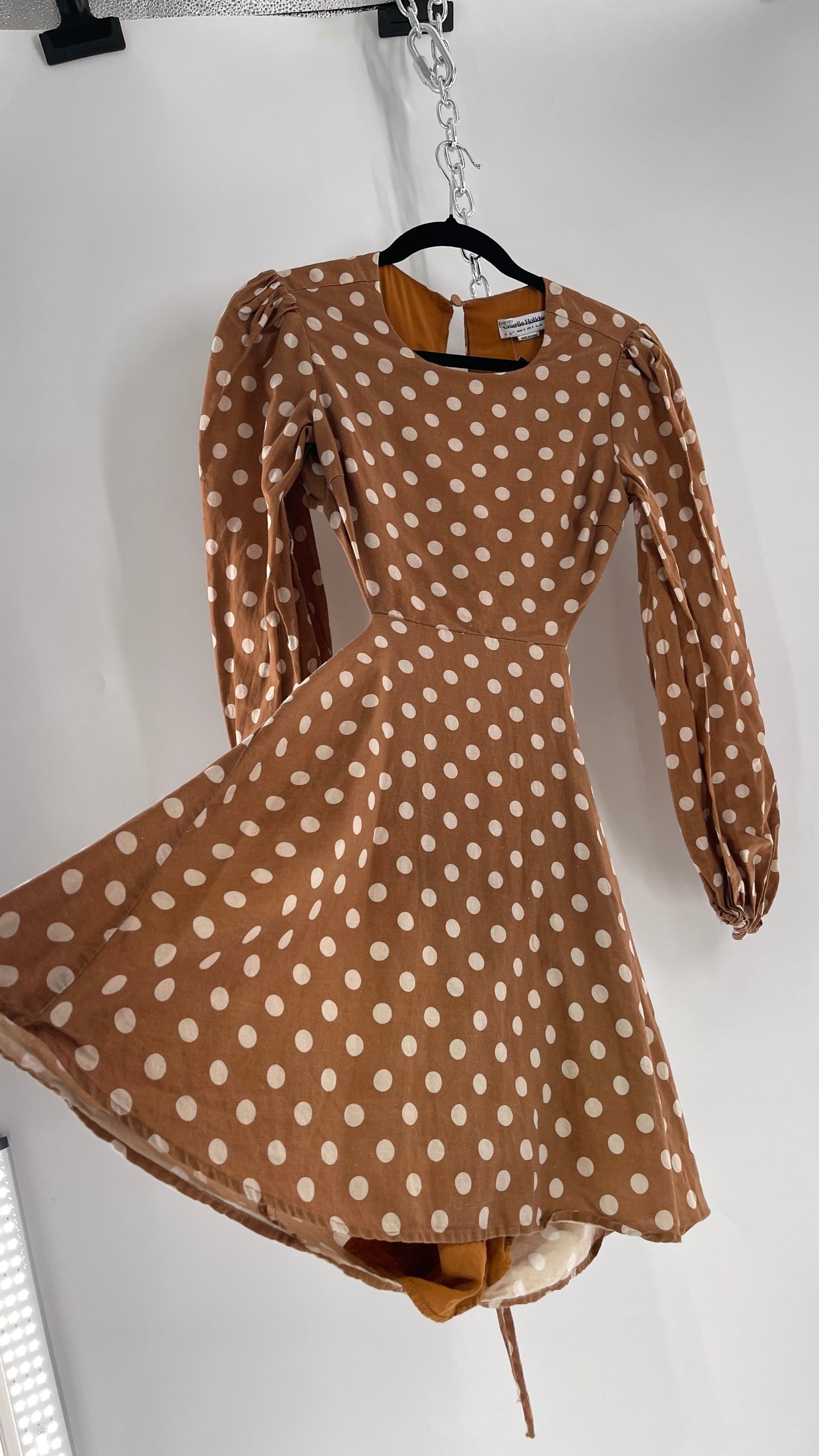 Charlie Holiday Halcyon Brown Polka Dot Open Back Linen (2)