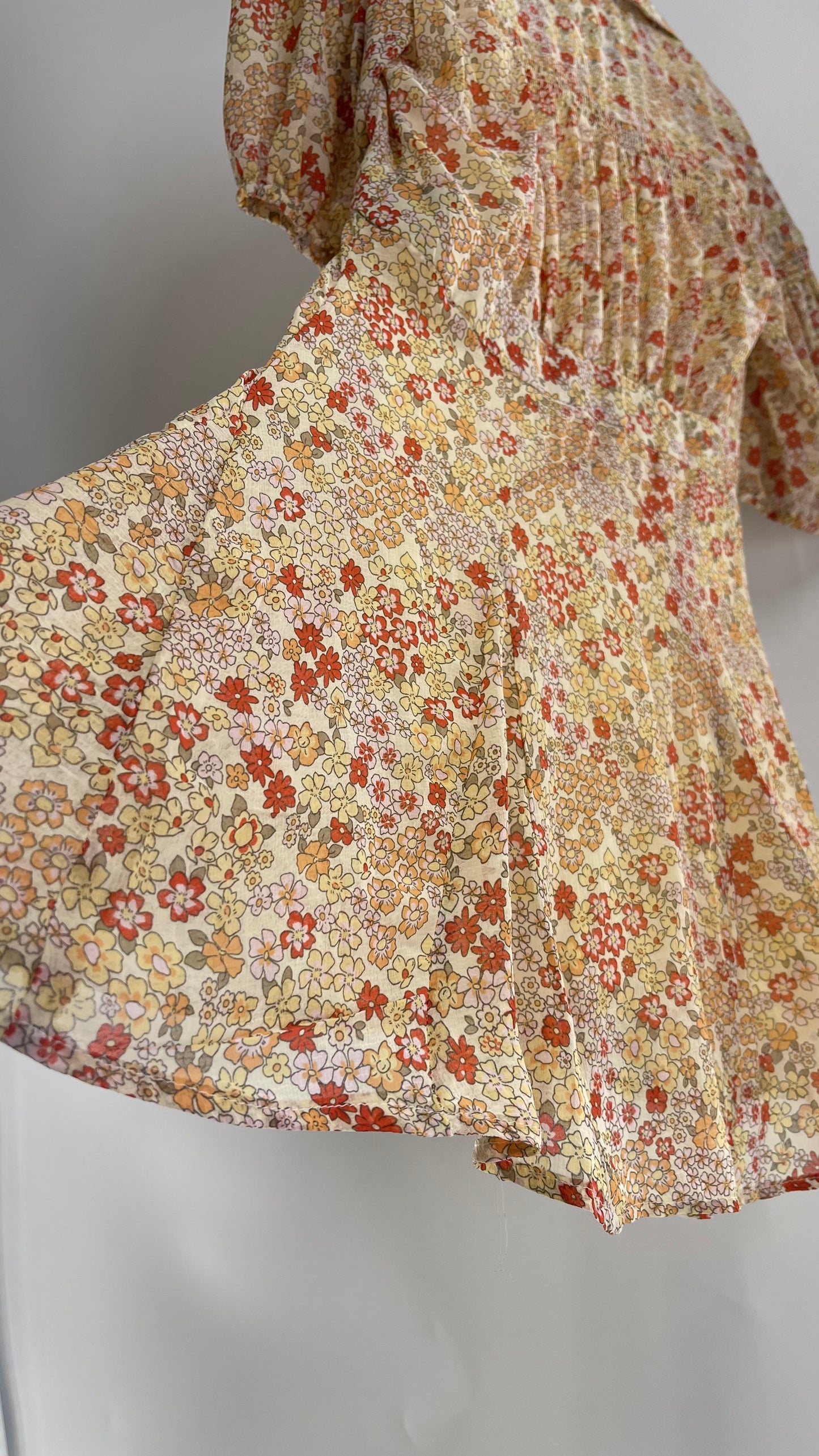 Free People Yellow Bonnie Floral Mini Dress (Small)
