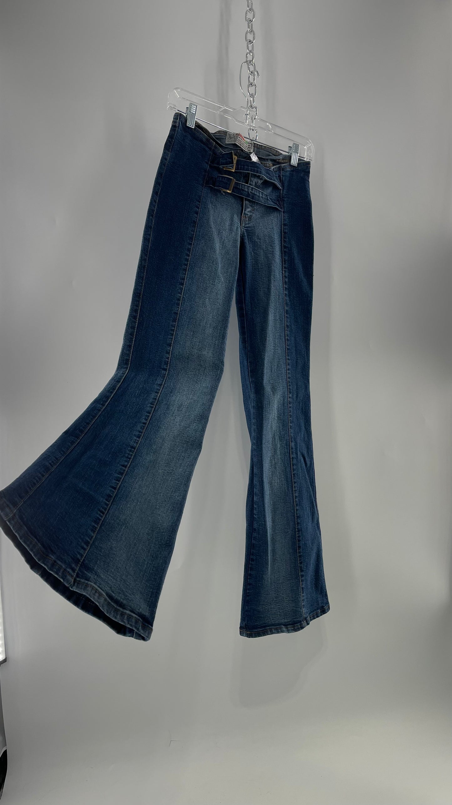 Vintage NewMax Two Toned Paneled Brazilian Jeans with Buckle Jean Strap Closure and Flared Hem (8)